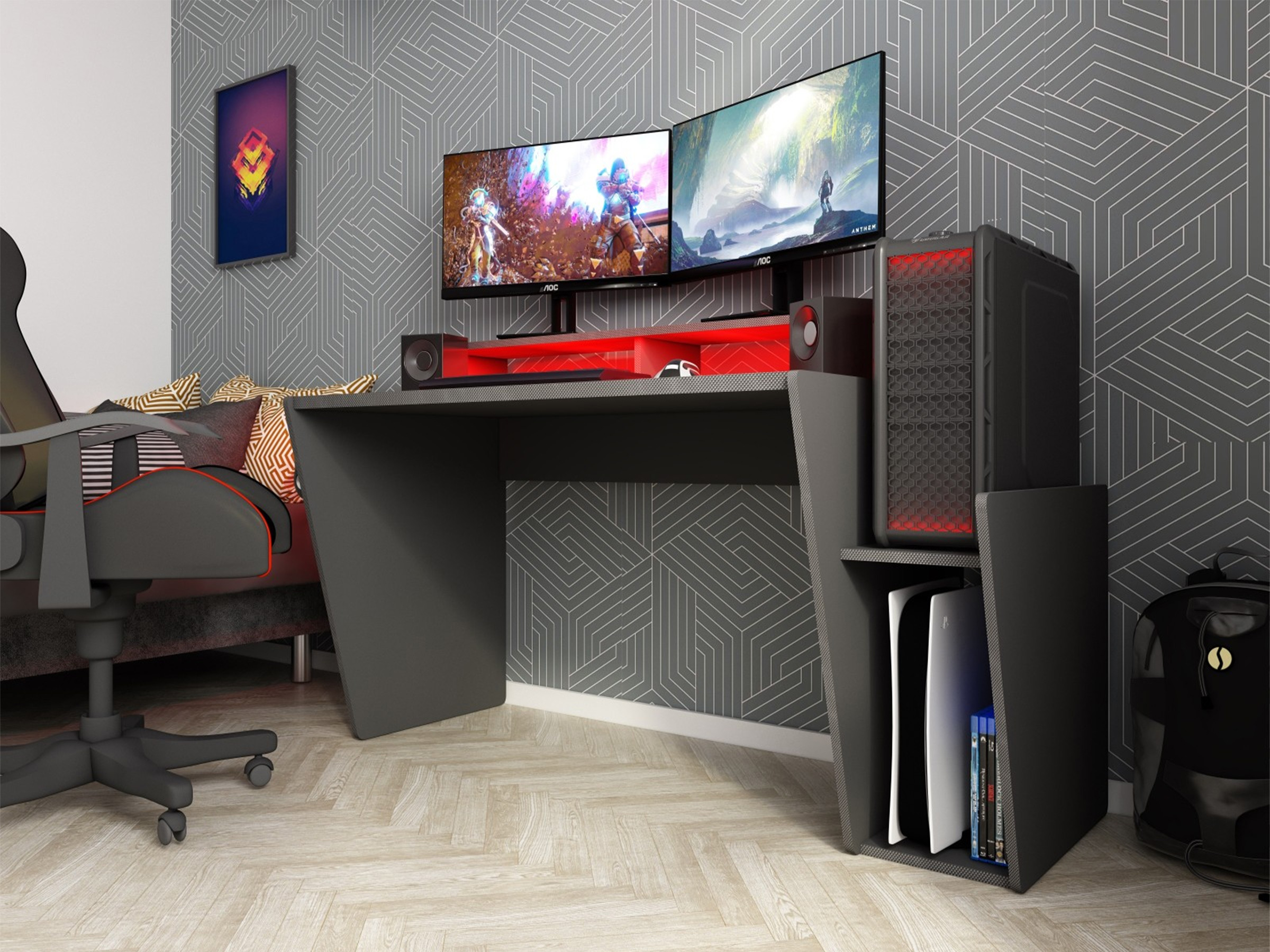 Yannick Gamingbord med krok og LED-belysning - Sort