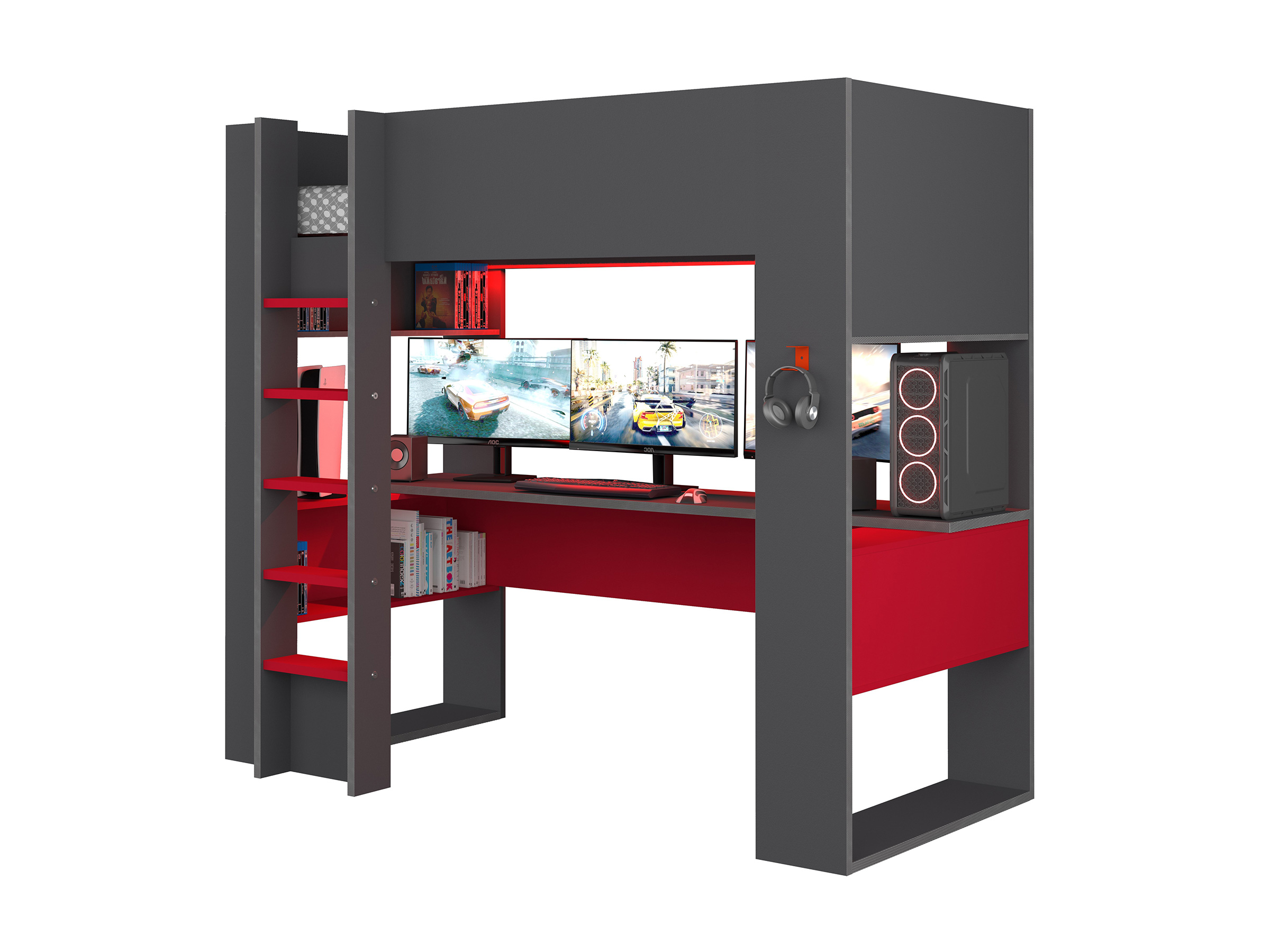 High Ultimate Gaming Loftseng 90x200 - Sort/Rød