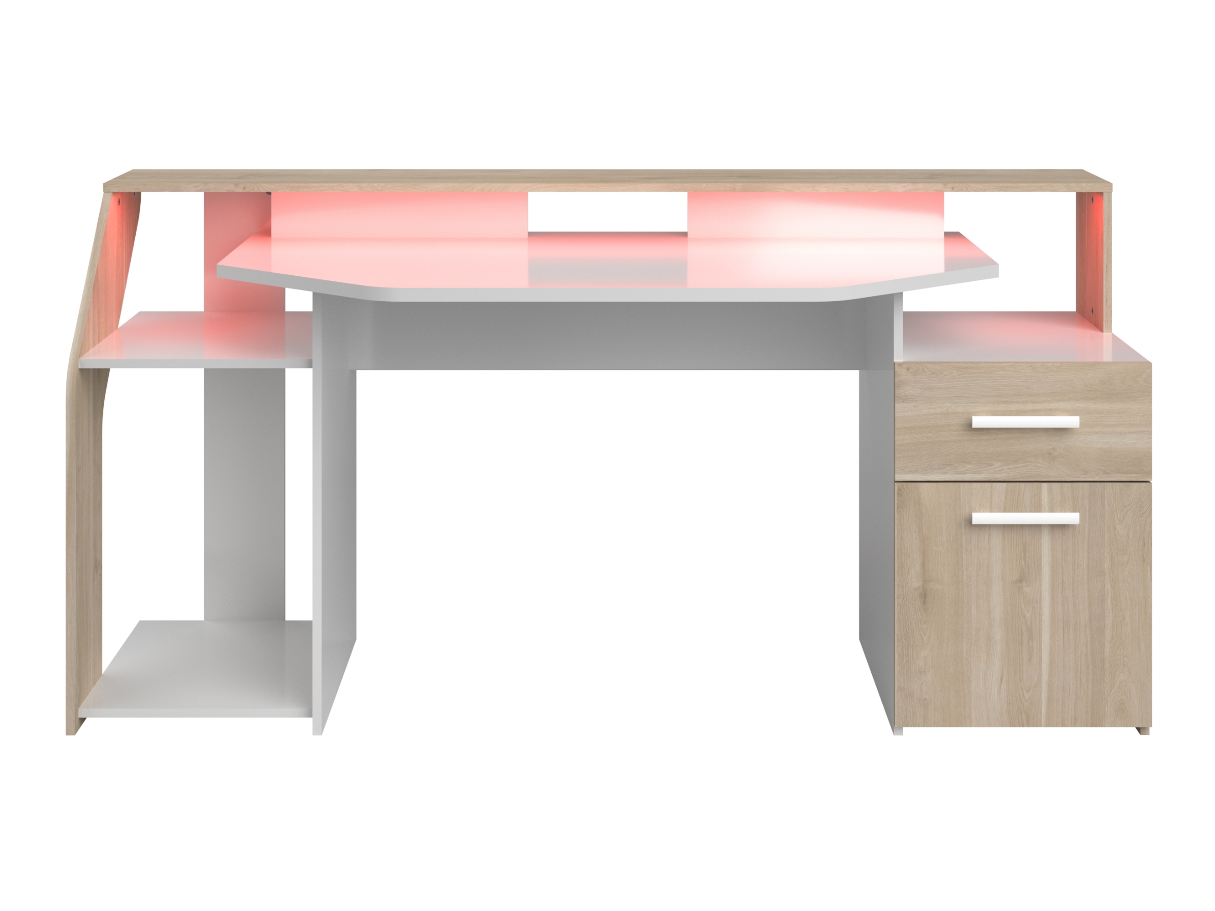 Silver Skrivebord med LED-LYS - Natur/Hvit