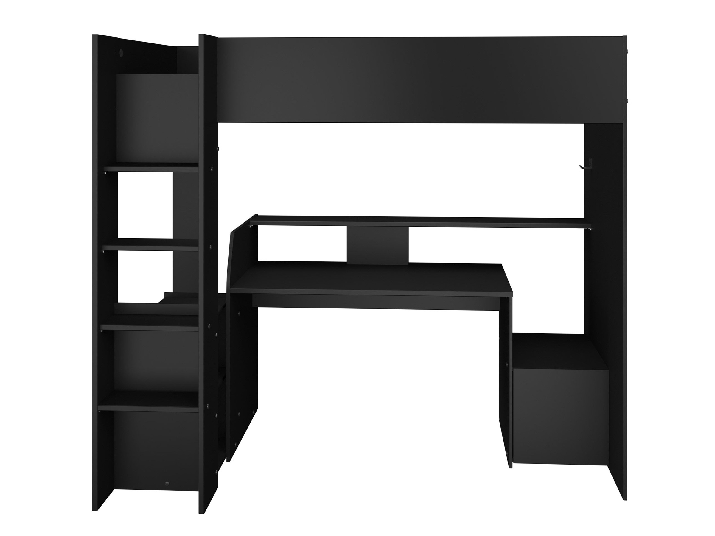 Kompakt Gaming Loftseng med Skrivebord og Garderobe 90x200 – Sort