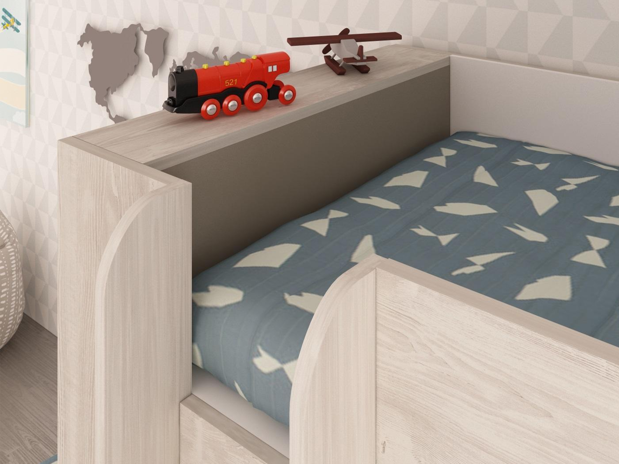 Almond Multi Køyeseng med Garderobe 90x190 - Natur/Hvit/Sort