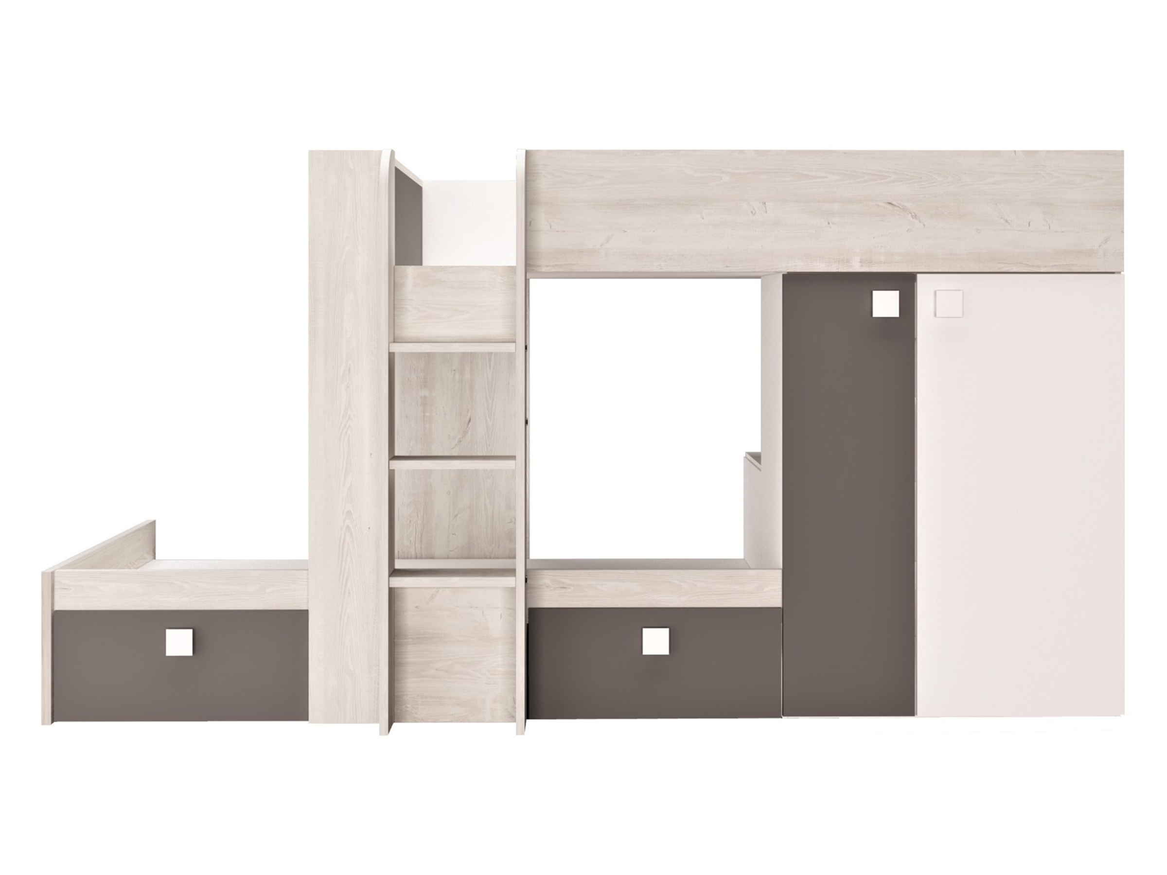 Almond Multi Køyeseng med Garderobe 90x190 - Natur/Hvit/Sort