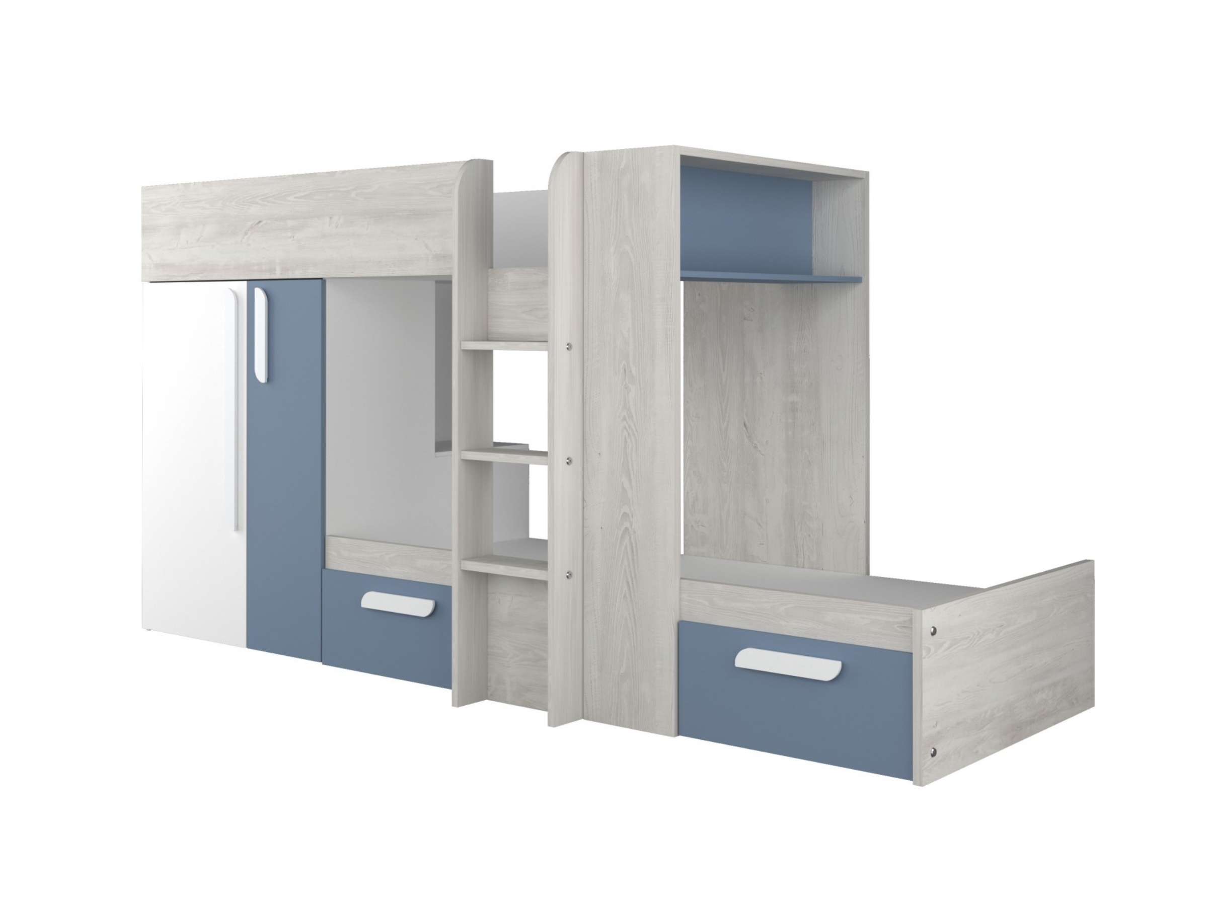 Melbourne Køyeseng med Garderobe og Skuff 90x200 - Blå/Natur