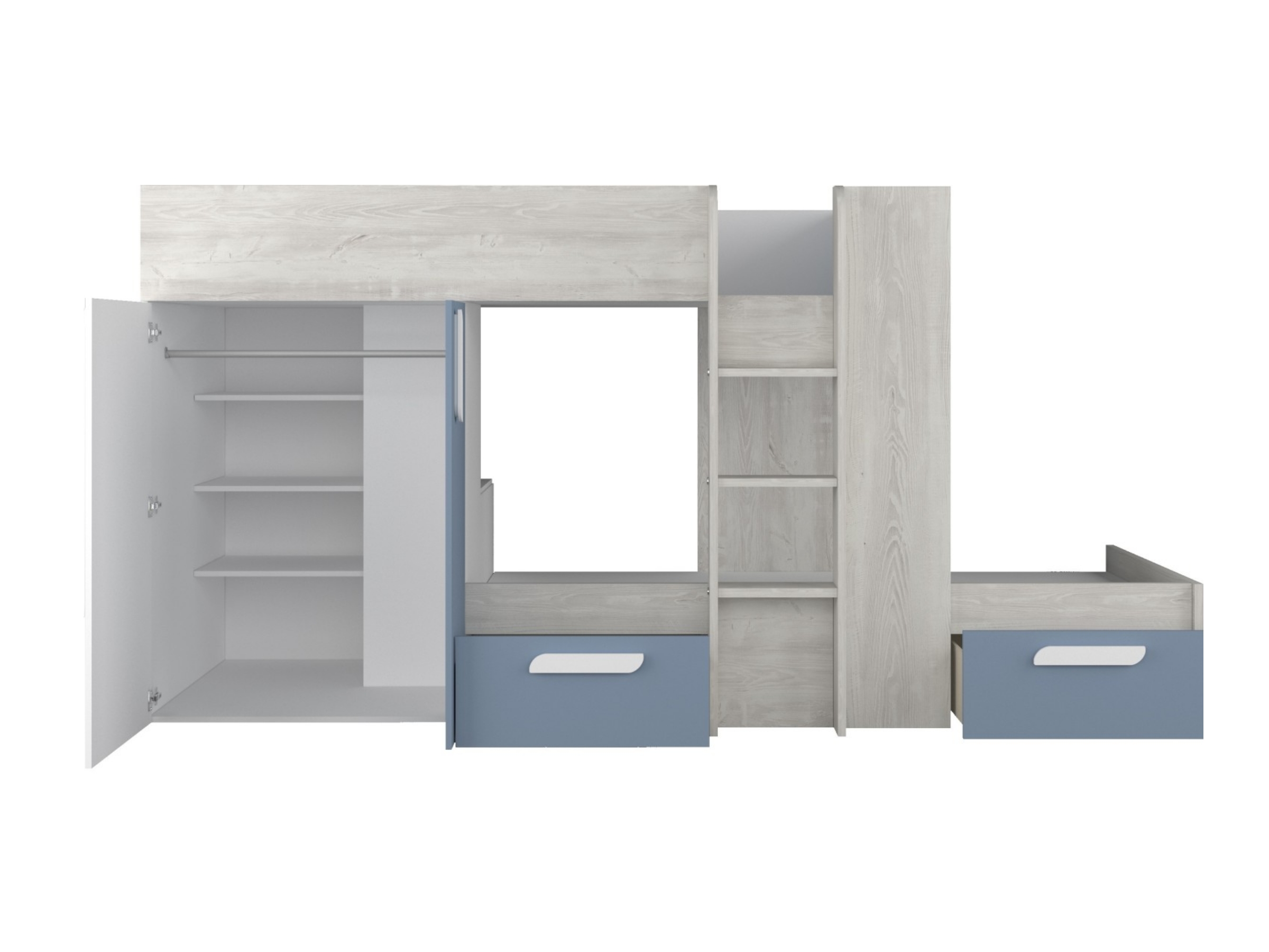 Melbourne Køyeseng med Garderobe og Skuff 90x200 - Blå/Natur