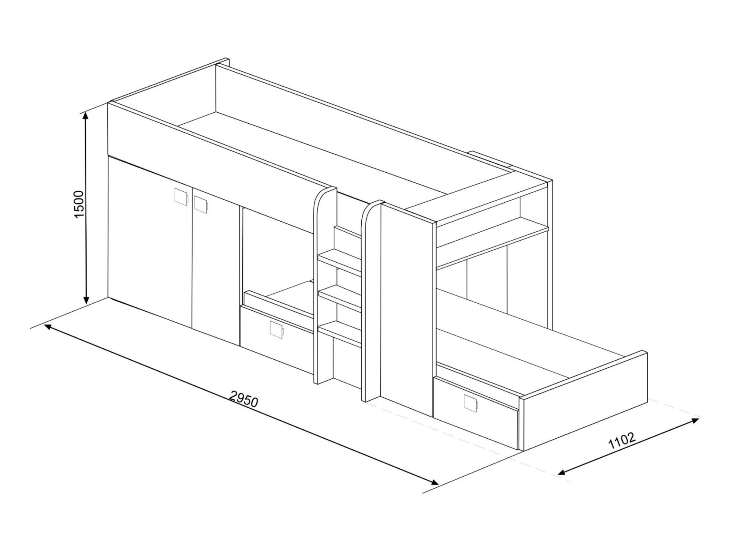 Melbourne Køyeseng med Garderobe og Skuff 90x200 - Blå/Natur