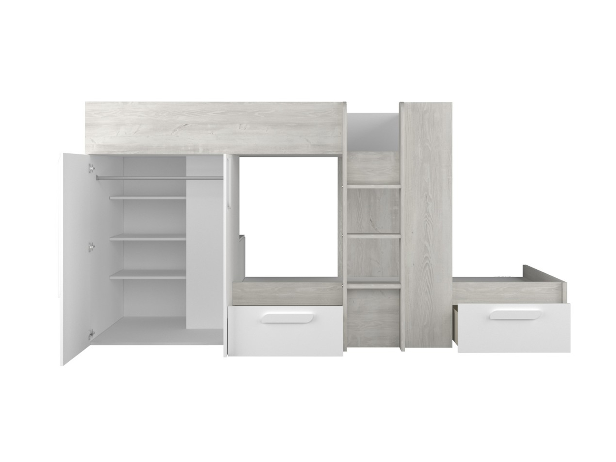 Melbourne Køyeseng med Garderobe og Skuff 90x200 - Hvit/Natur