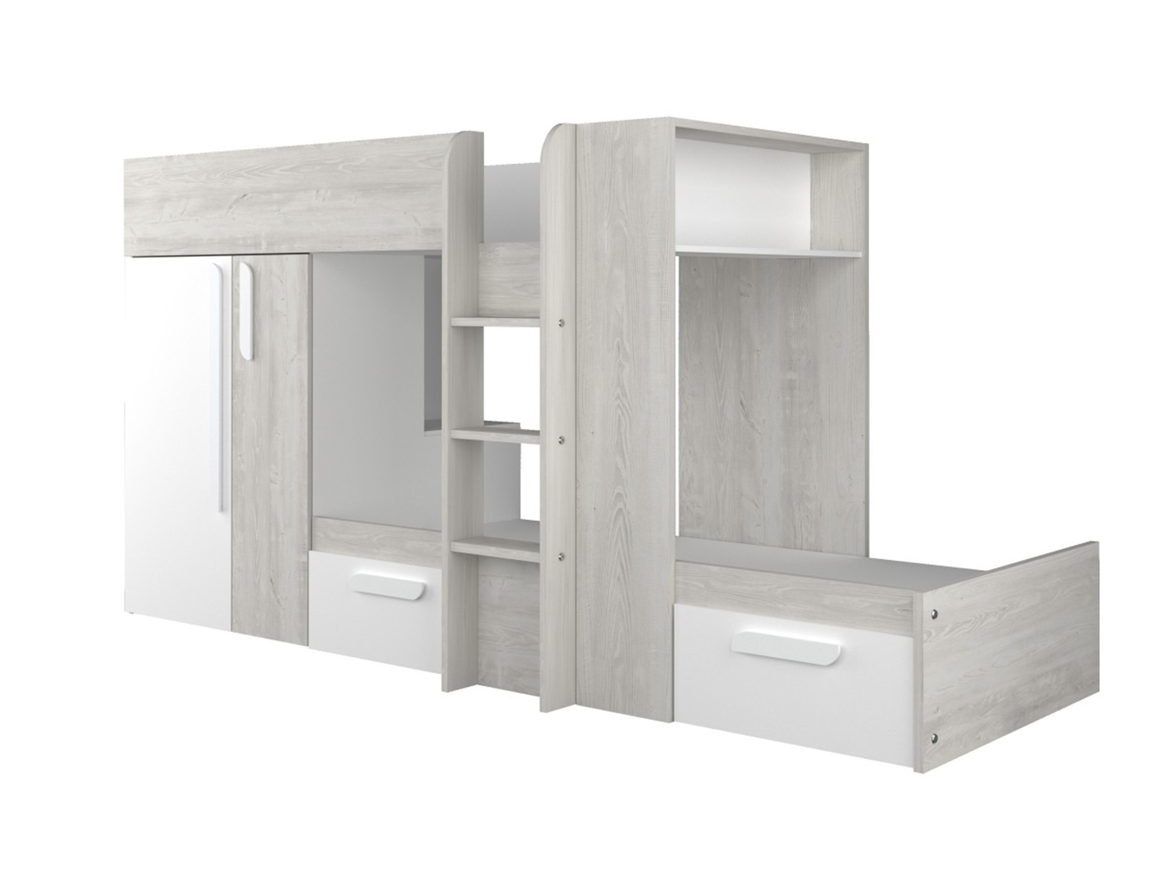 Melbourne Køyeseng med Garderobe og Skuff 90x200 - Hvit/Natur
