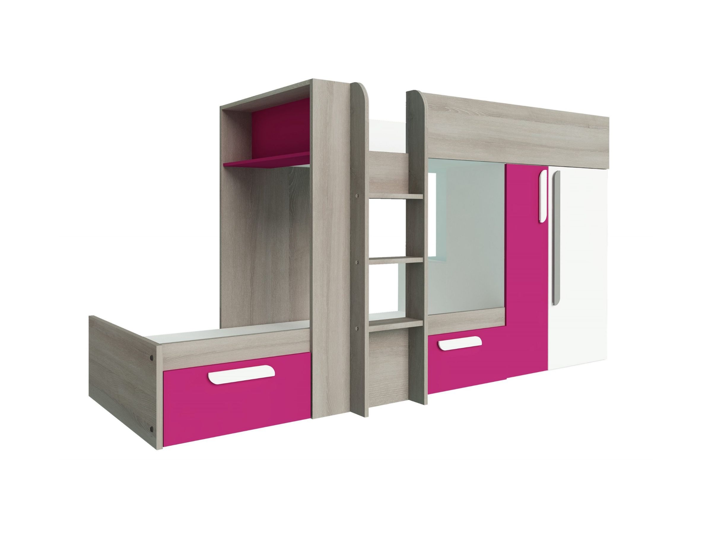 Melbourne Køyeseng med Garderobe og Skuff 90x190 - Rosa/Lilla/Natur