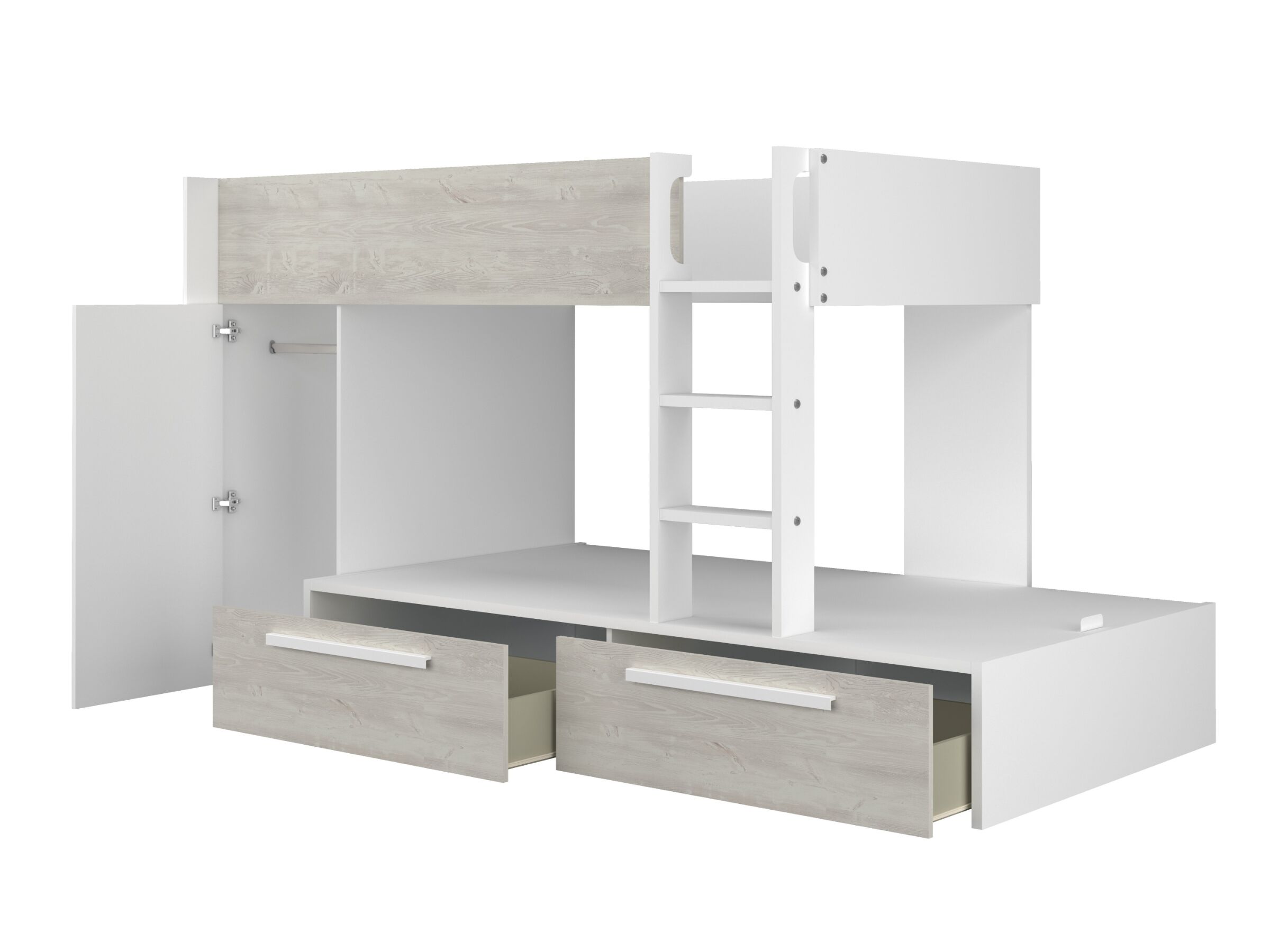 Onyx Køyeseng med garderobe 90x200 - Hvit/Natur