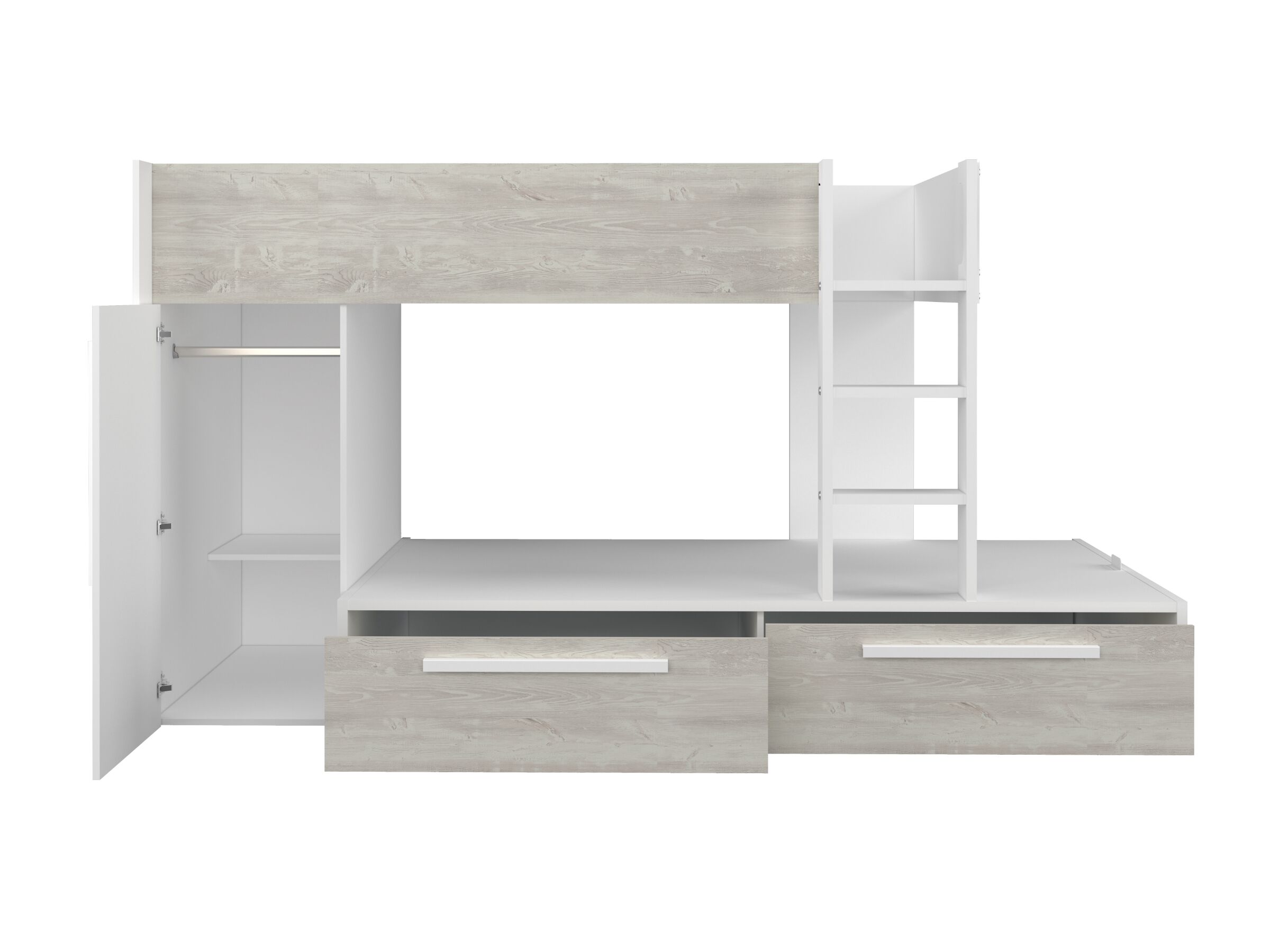 Onyx Køyeseng med garderobe 90x200 - Hvit/Natur