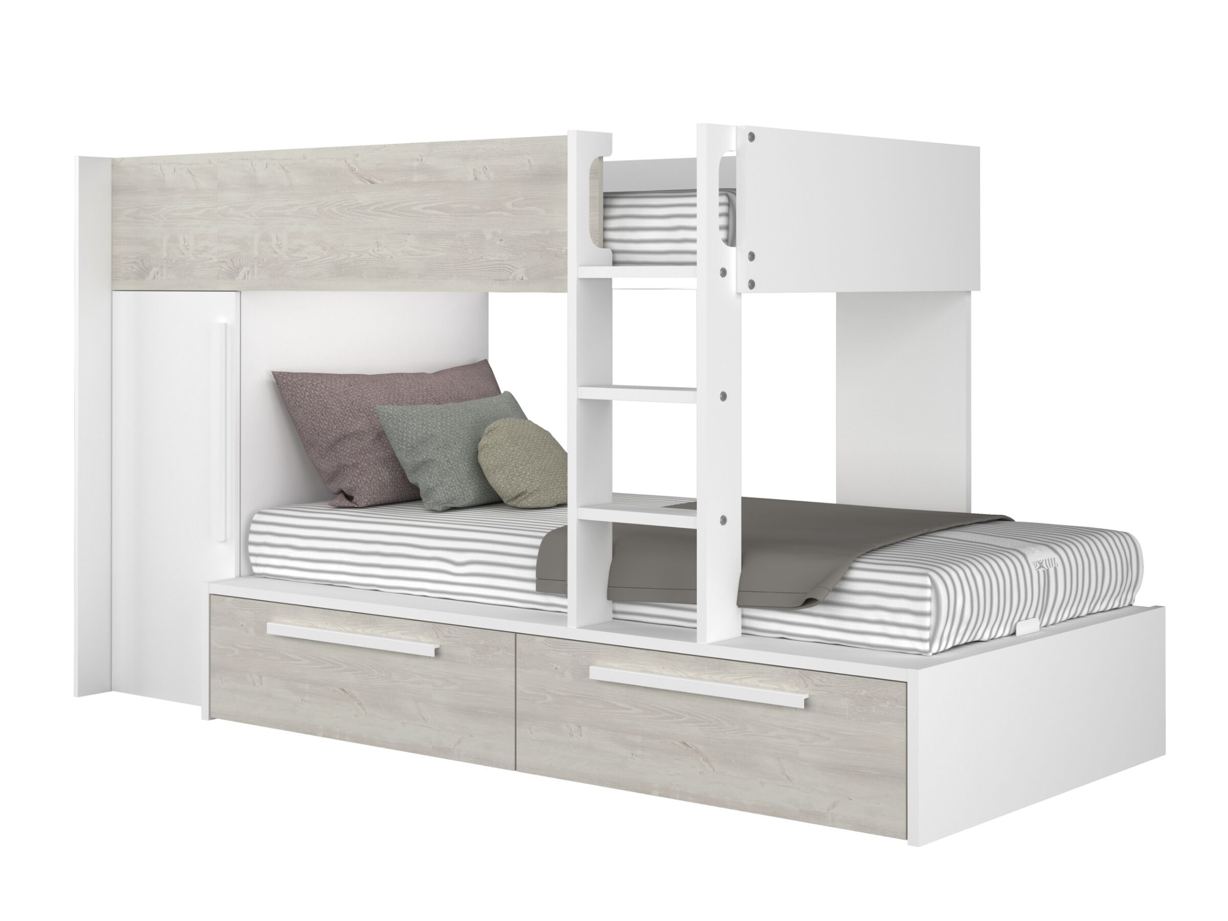 Onyx Køyeseng med garderobe 90x200 - Hvit/Natur