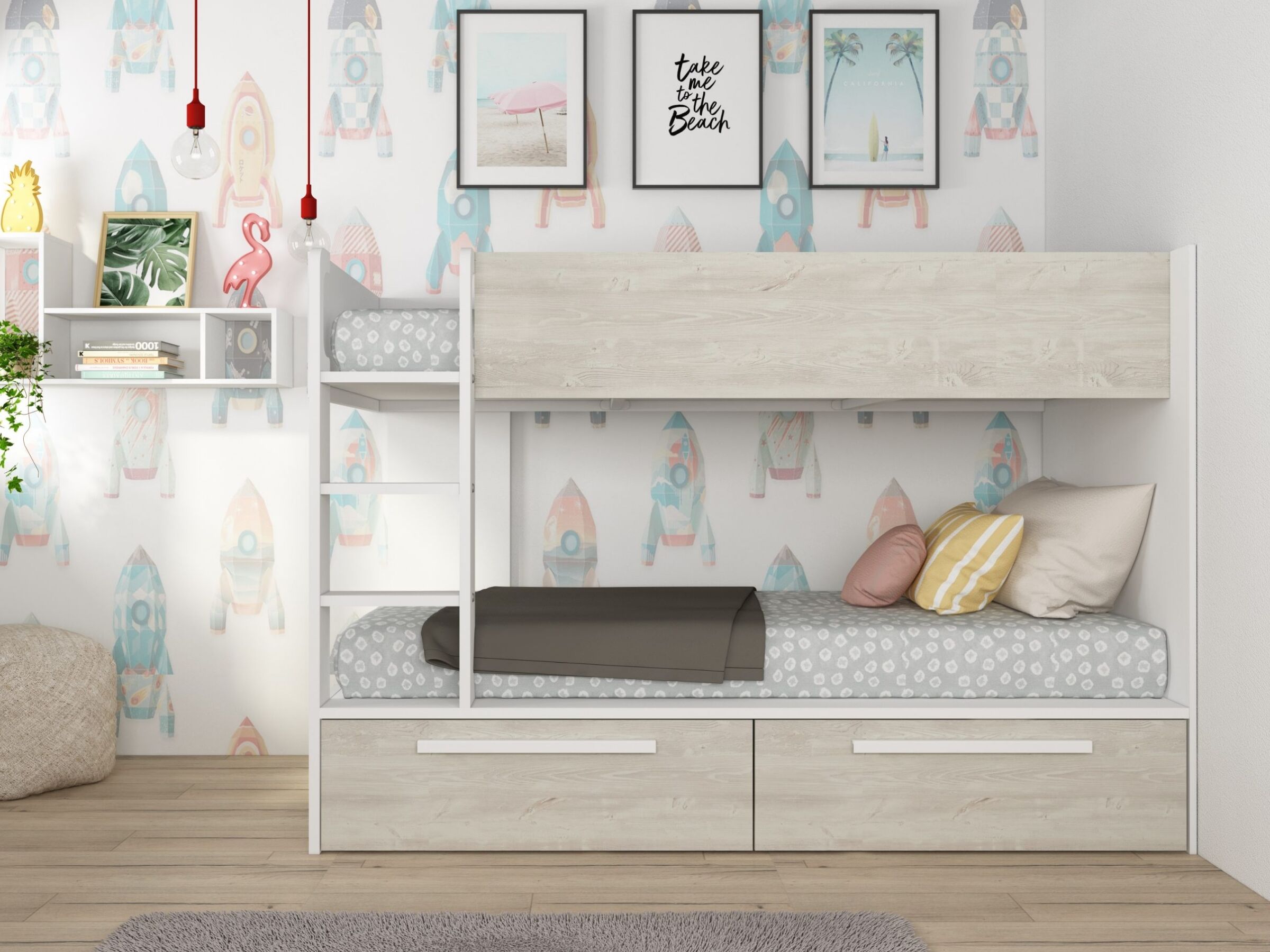 Snow Køyeseng med Skuffer 90x200 - Hvit/Natur