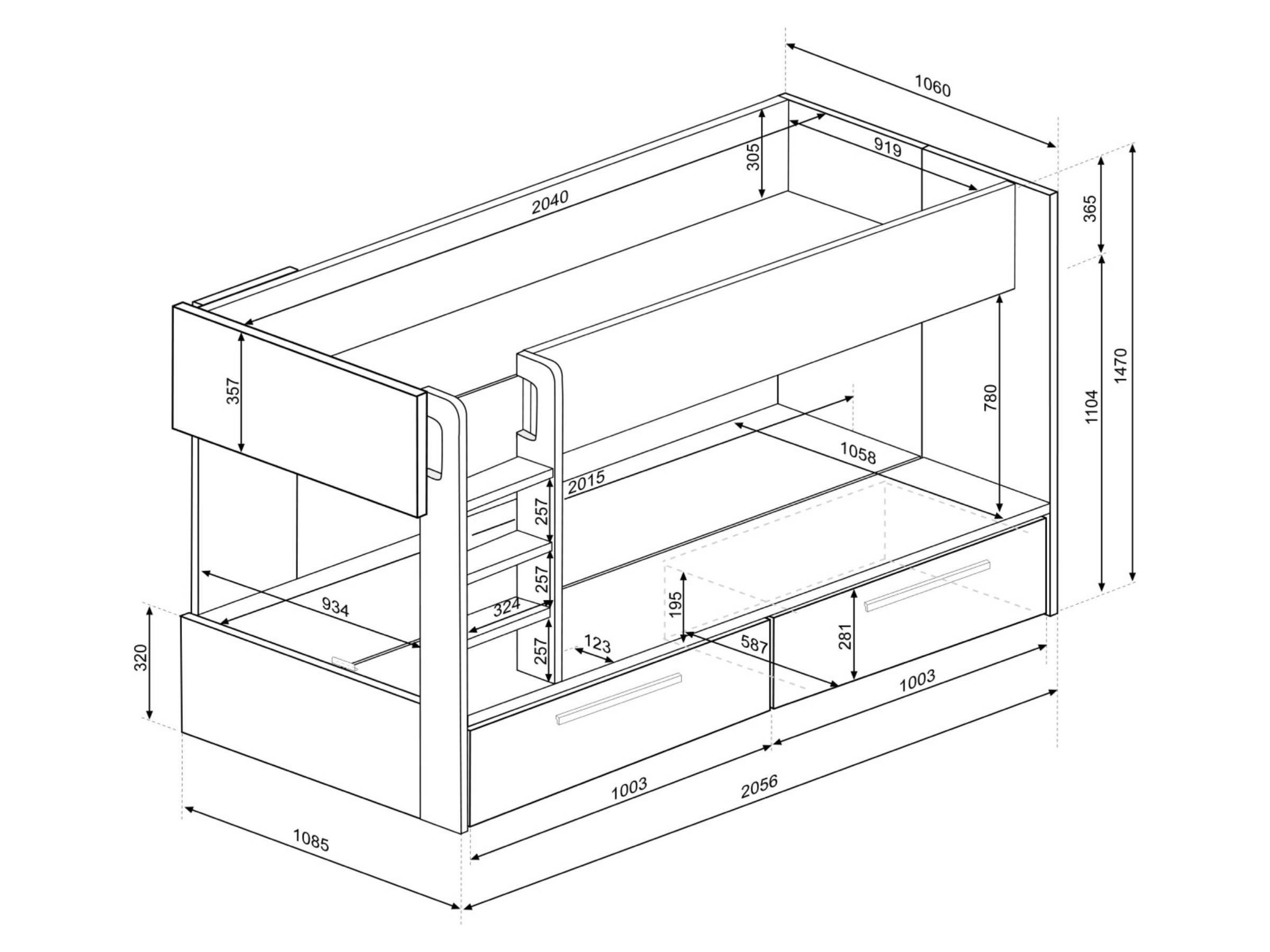Snow Køyeseng med Skuffer 90x200 - Hvit/Natur