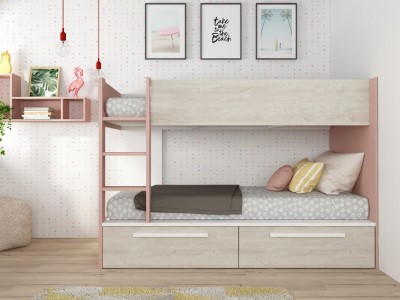 Snow Køyeseng med Skuffer 90x200 - Rosa/Natur