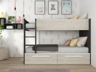 Snow Køyeseng med Skuffer 90x200 - Sort/Natur