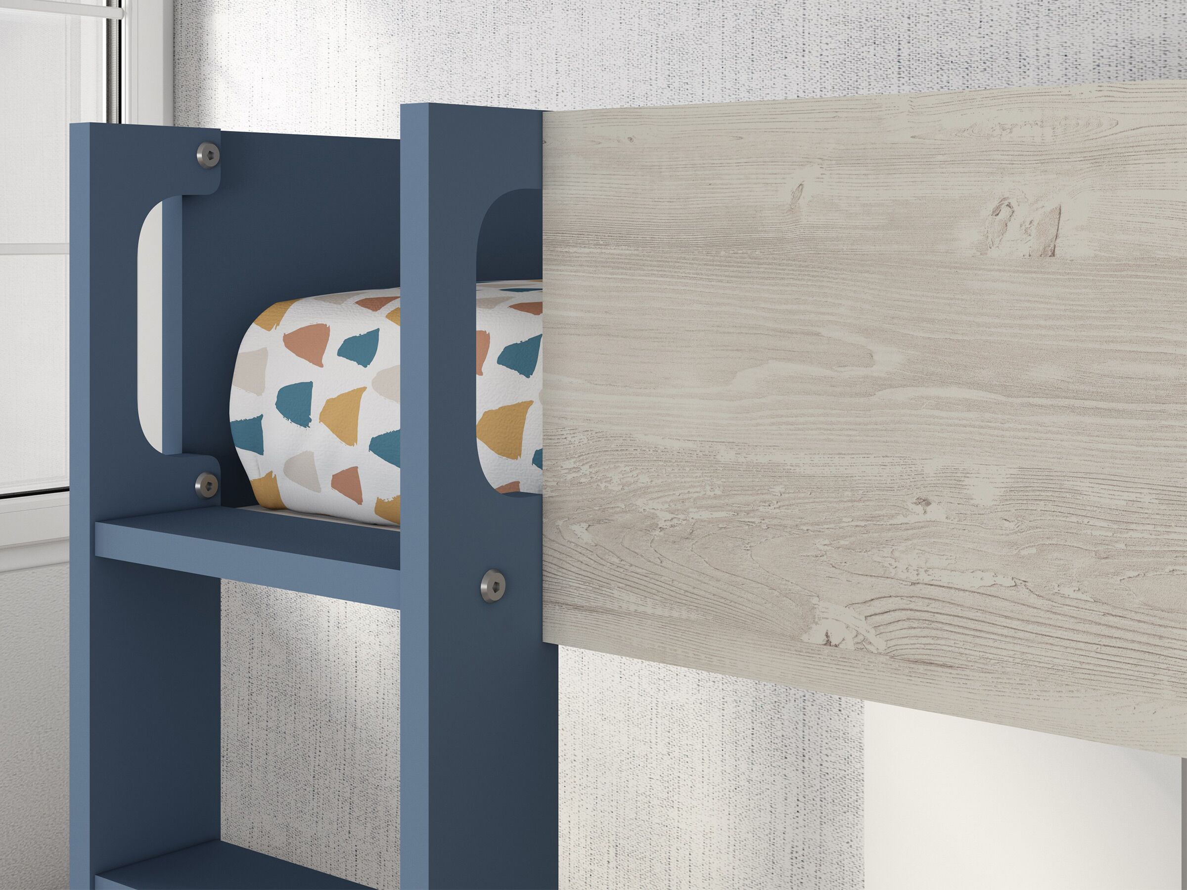 Silver Køyeseng med Uttrekkbar Gjesteseng 90x200 - Blå/Natur