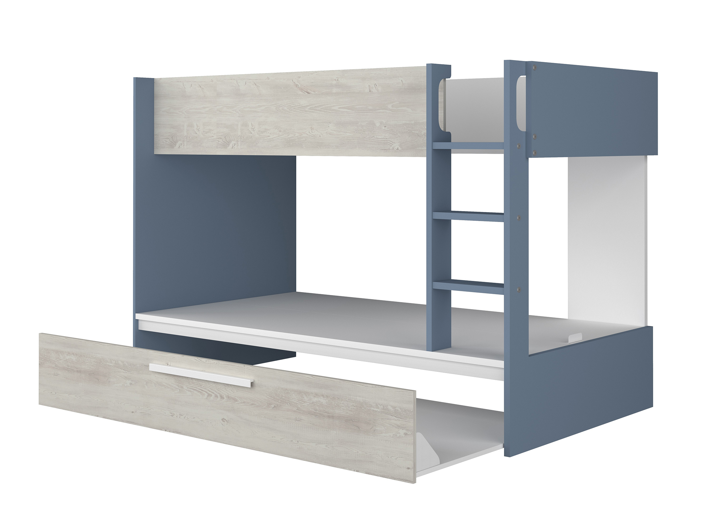 Silver Køyeseng med Uttrekkbar Gjesteseng 90x200 - Blå/Natur