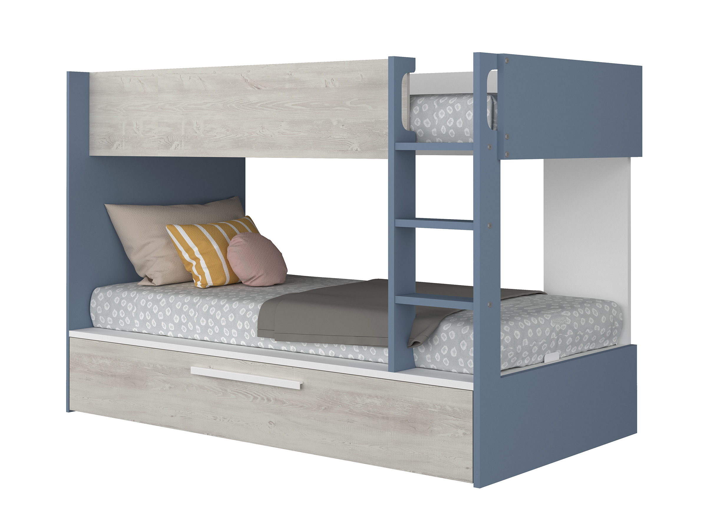 Silver Køyeseng med Uttrekkbar Gjesteseng 90x200 - Blå/Natur