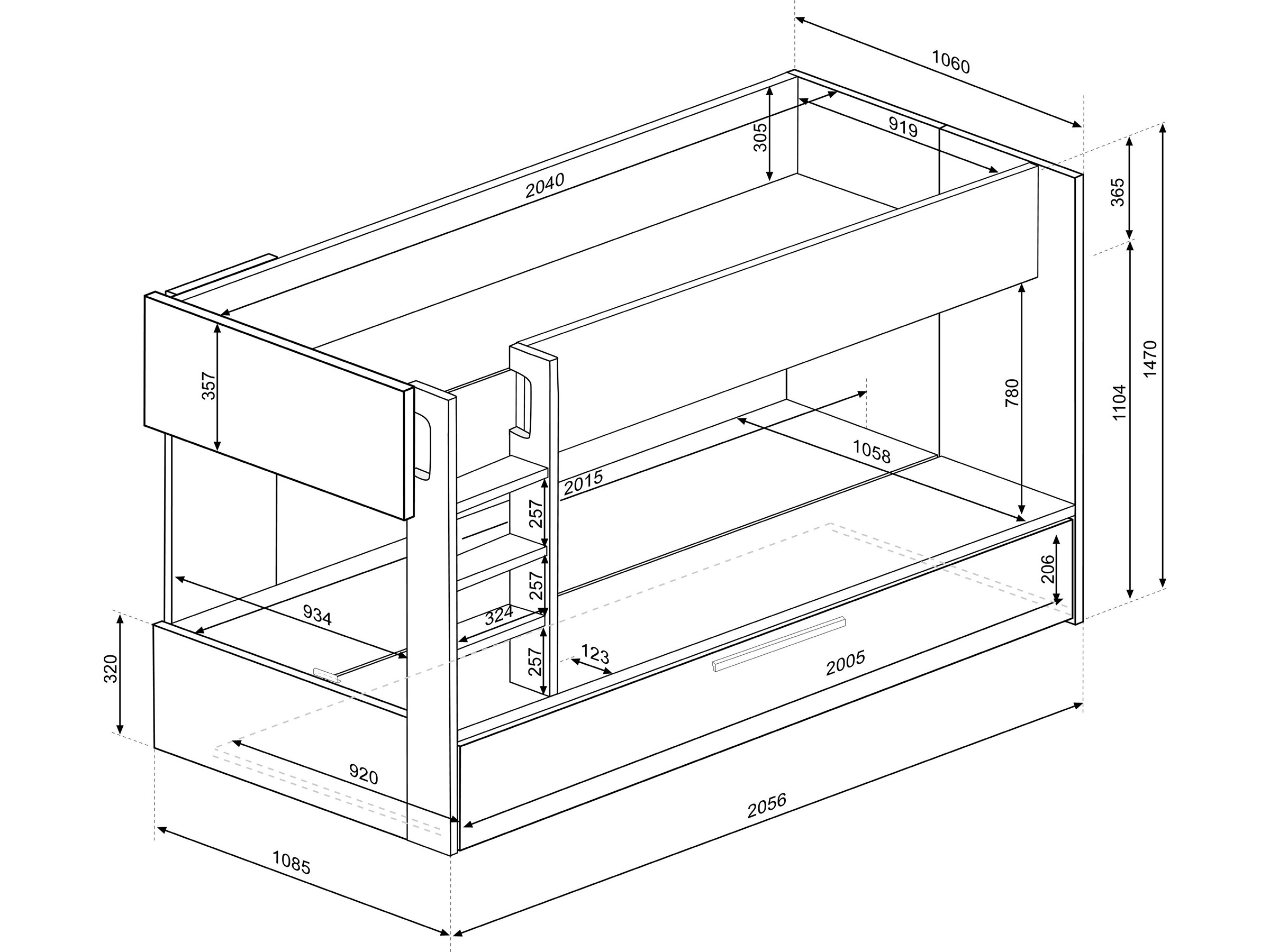 Silver Køyeseng med Uttrekkbar Gjesteseng 90x200 - Blå/Natur