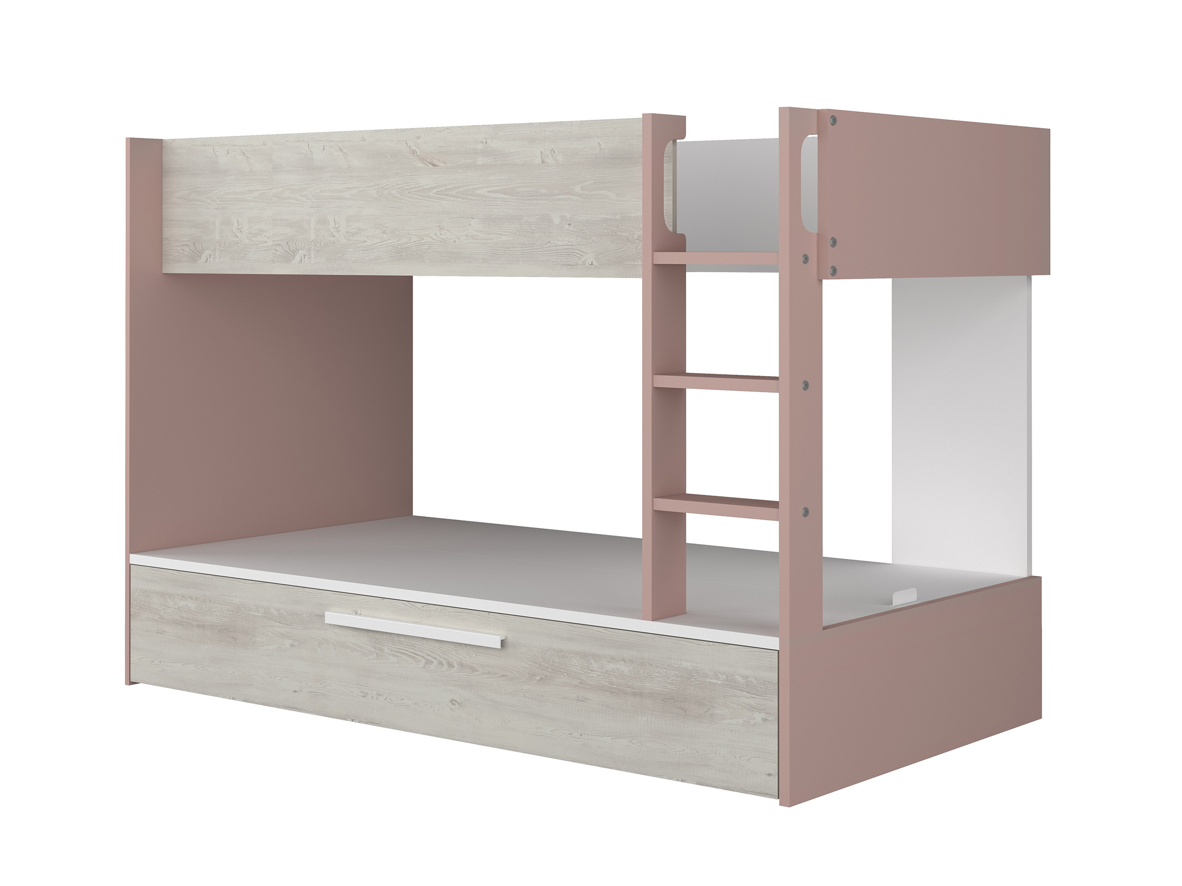 Silver Køyeseng med Uttrekkbar Gjesteseng 90x200 - Rosa/Natur