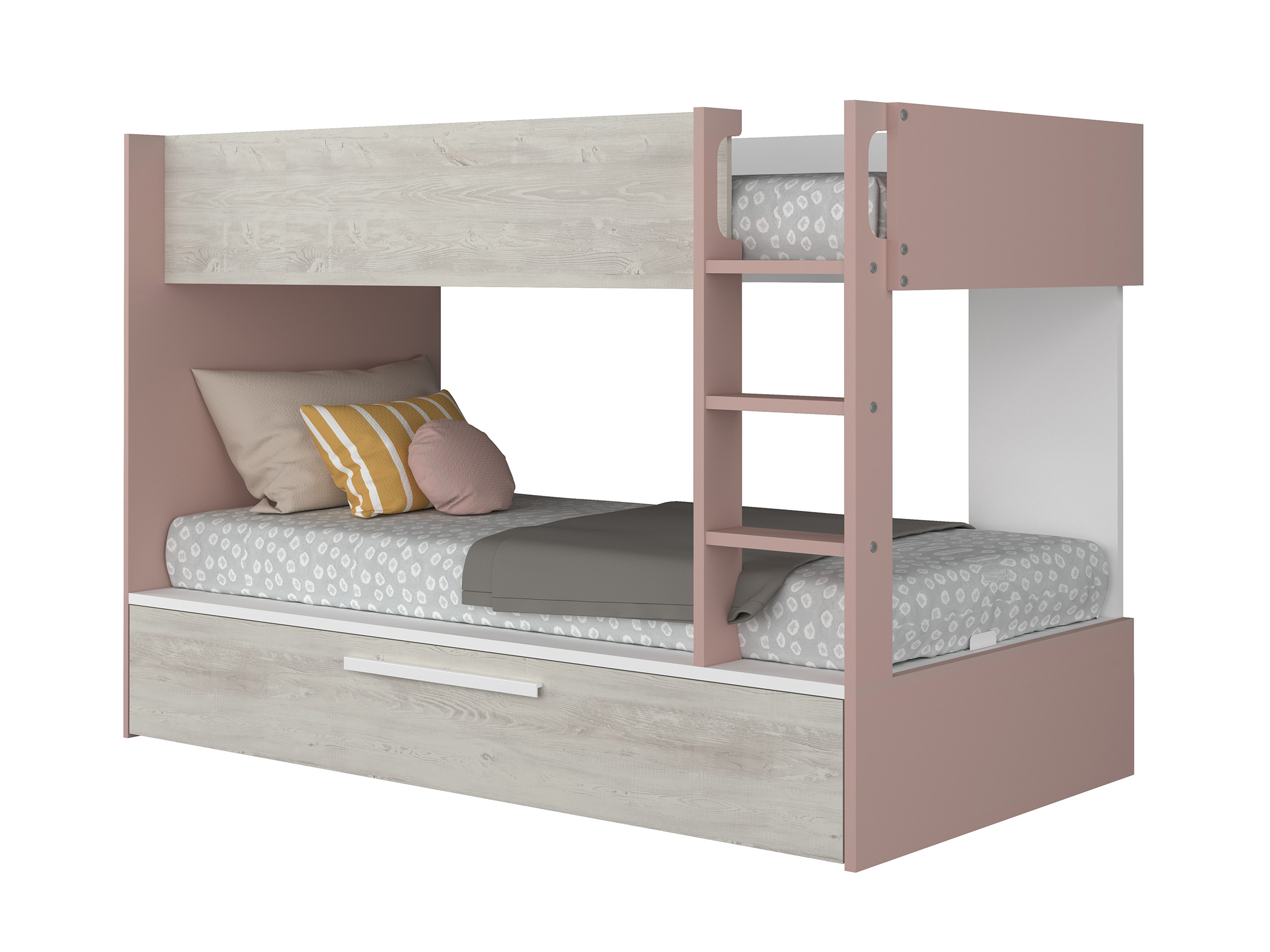Silver Køyeseng med Uttrekkbar Gjesteseng 90x200 - Rosa/Natur