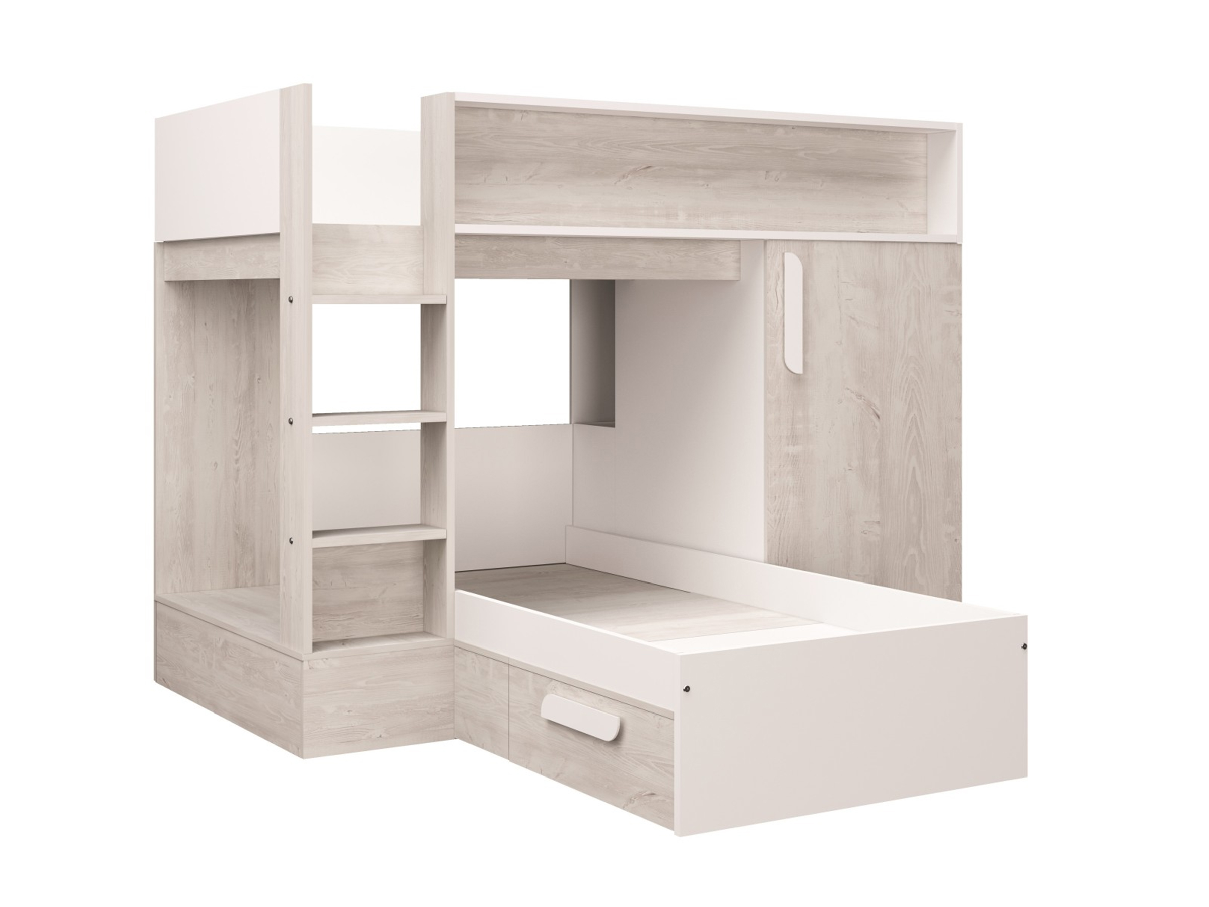 Knox Køyeseng med Garderobeskap og Skuff 90x200 - Hvit/Natur