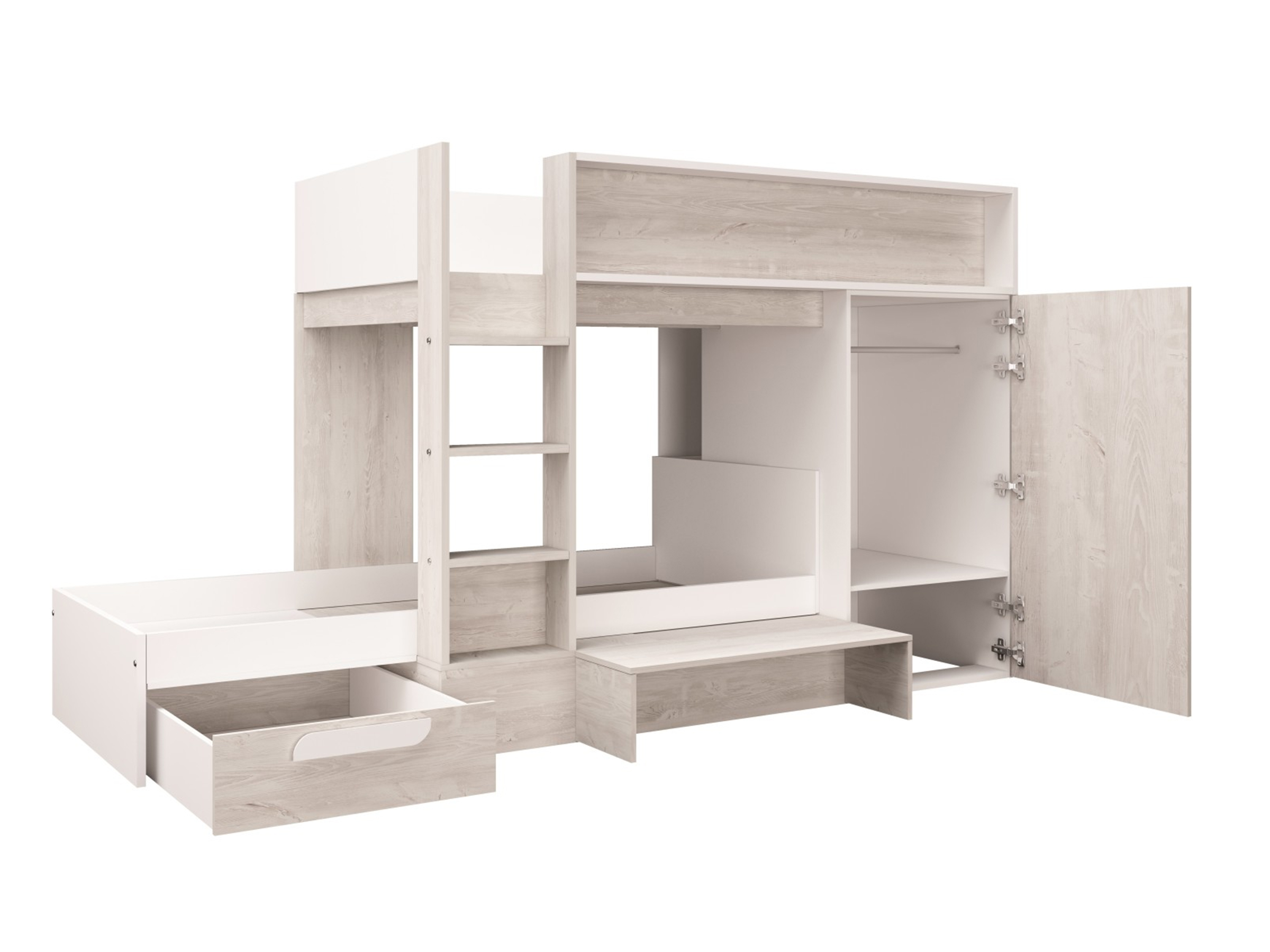 Knox Køyeseng med Garderobeskap og Skuff 90x200 - Hvit/Natur