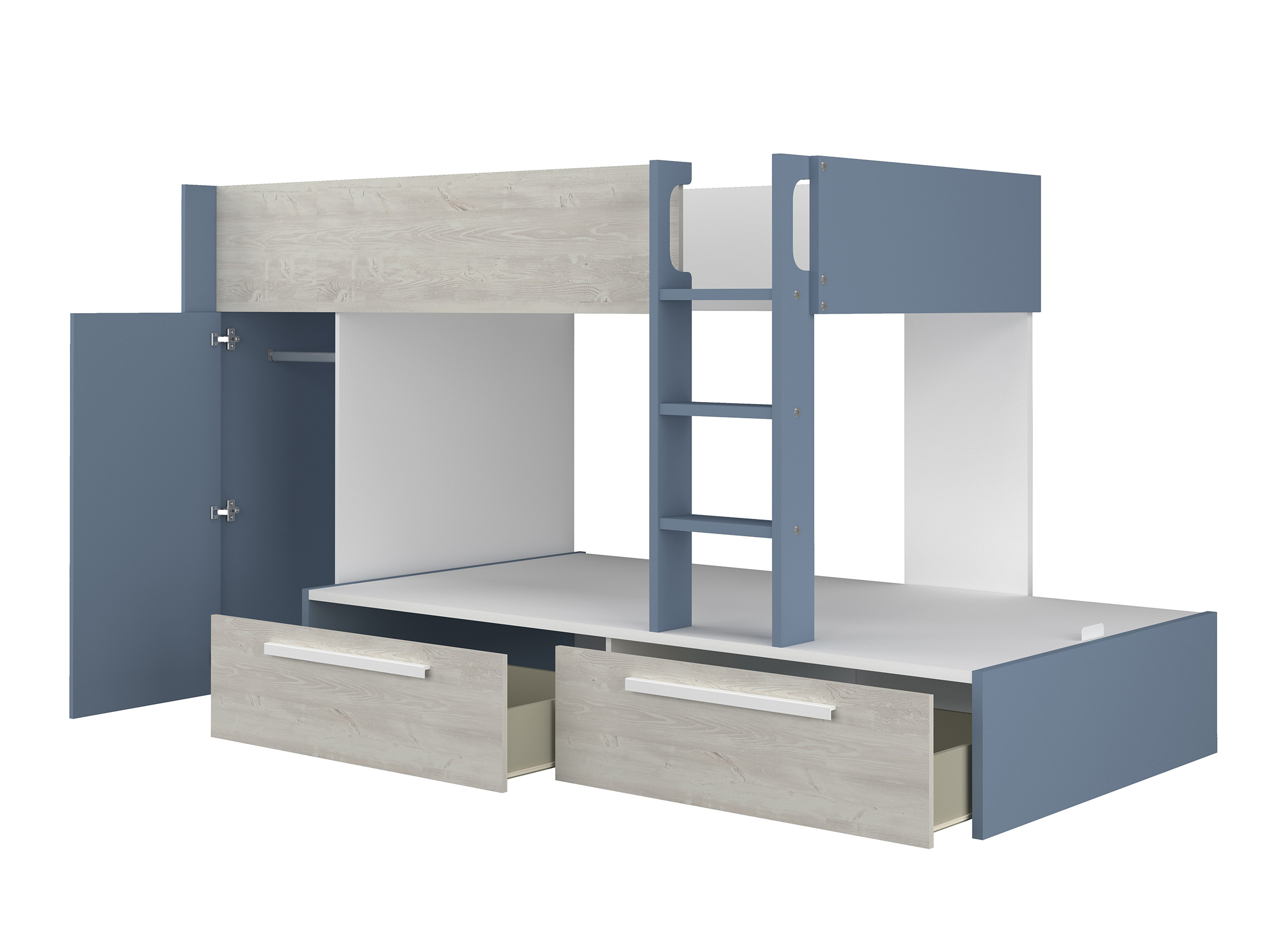 Onyx Køyeseng med Garderobe 90x200 - Blå/Natur