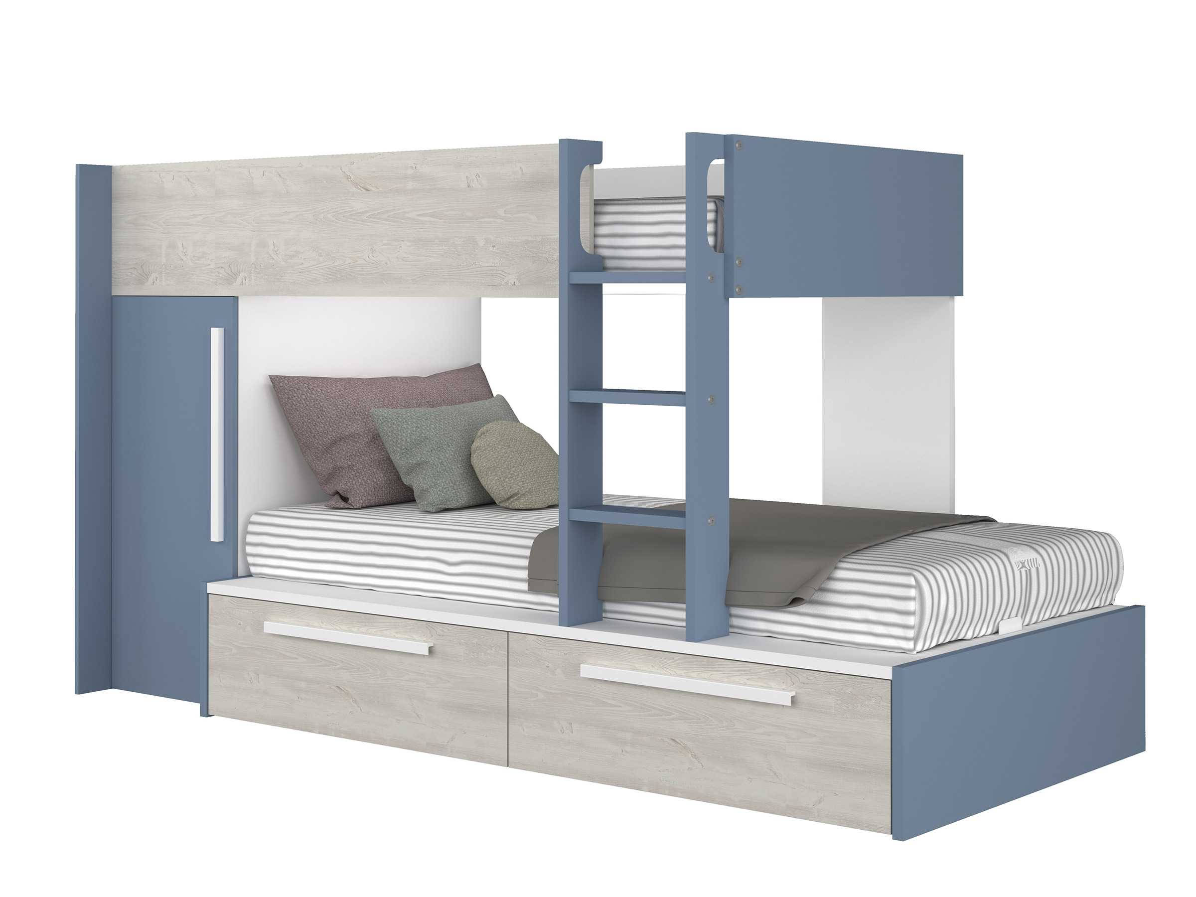 Onyx Køyeseng med Garderobe 90x200 - Blå/Natur