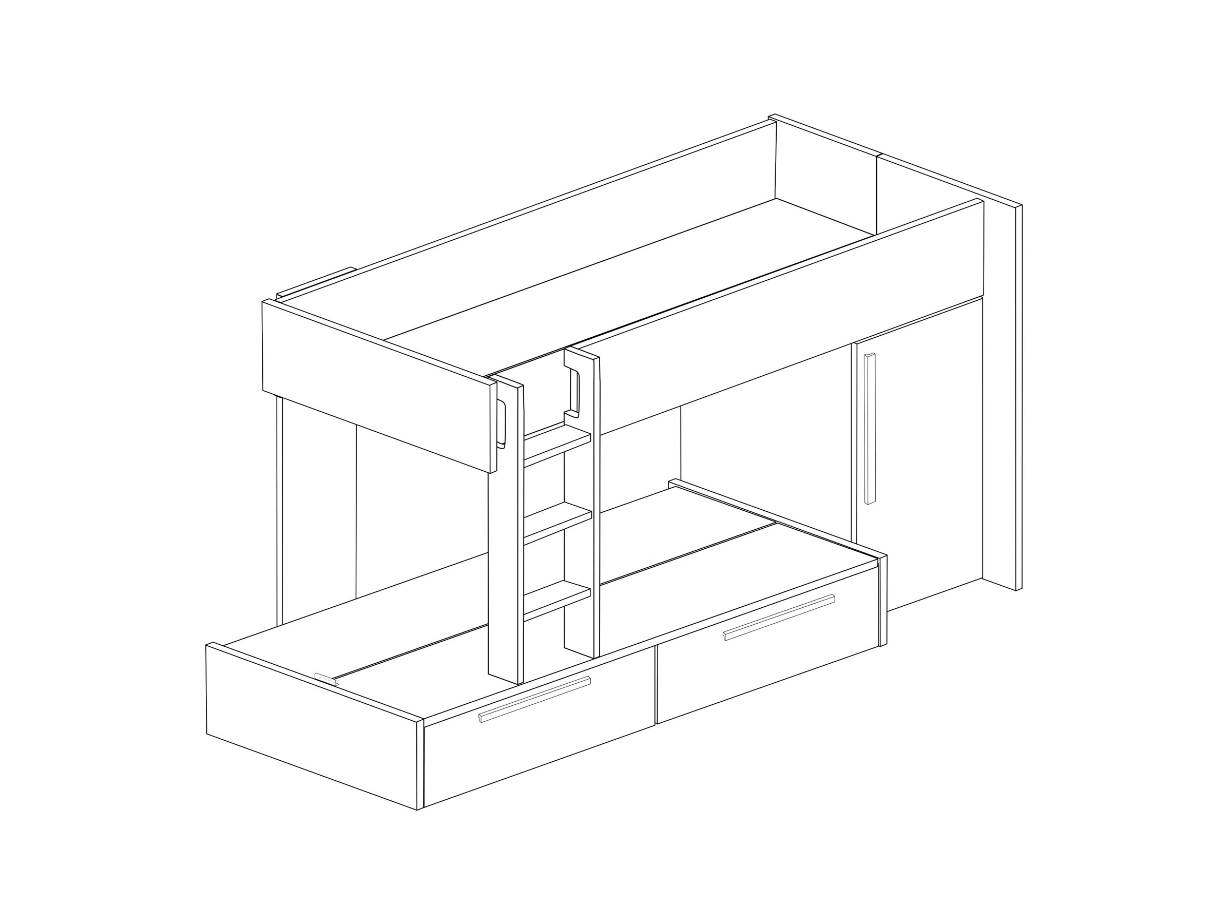 Onyx Køyeseng med Garderobe 90x200 - Blå/Natur