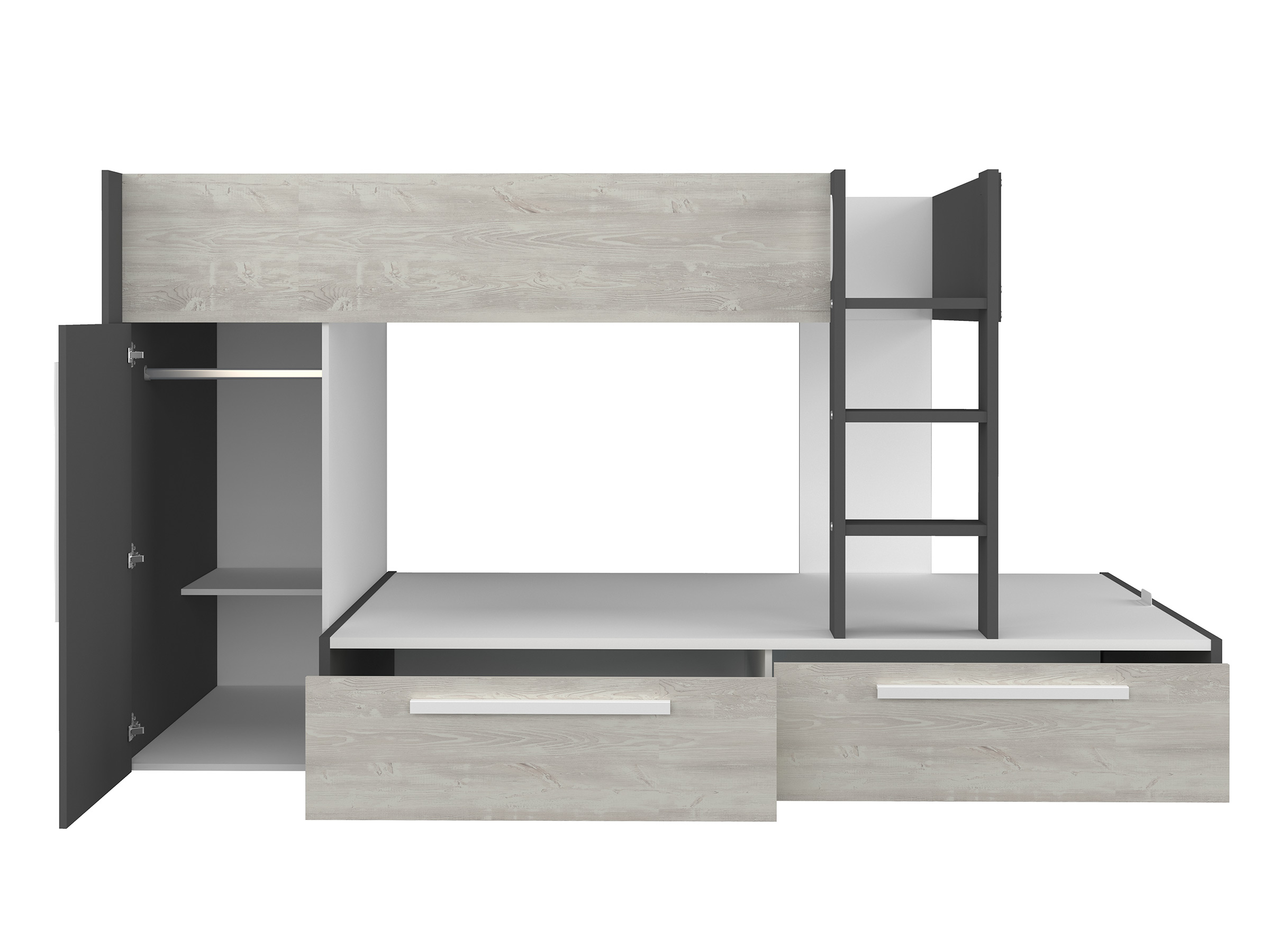 Onyx Køyeseng med Garderobe 90x200 - Sort/Natur
