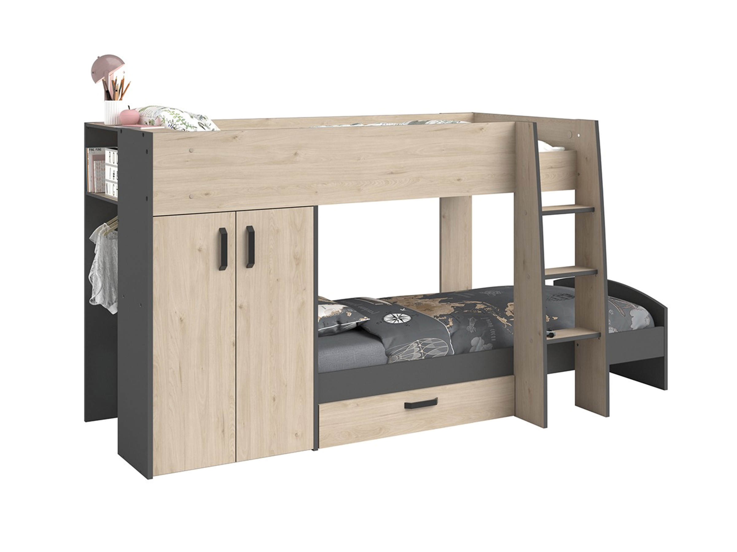 Desert Sand Køyeseng med Garderobe 90x200 - Natur/Grå