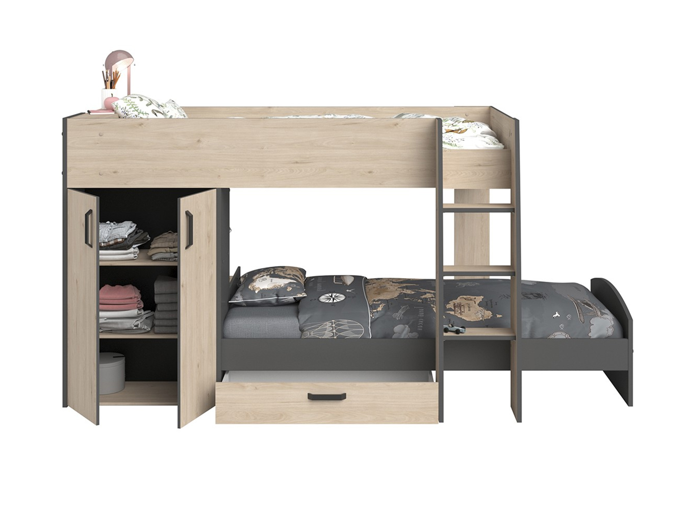 Desert Sand Køyeseng med Garderobe 90x200 - Natur/Grå