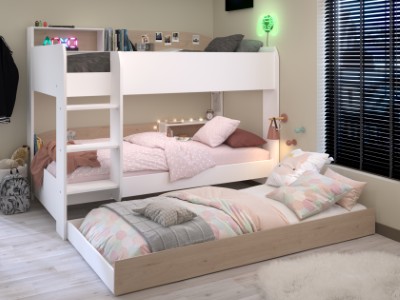 Salto Køyeseng med Uttrekkbar Gjesteseng 90x200 - Hvit/Natur