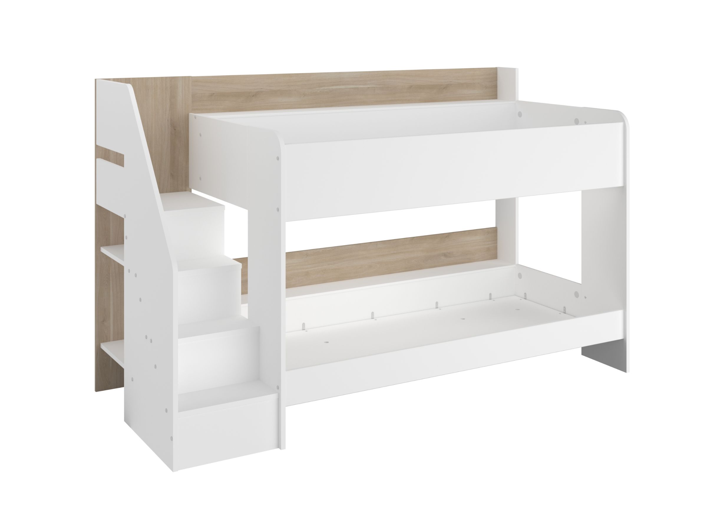 Bibop 2 Køyeseng med Uttrekkbar Gjesteseng 90x200 - Hvit/Eik