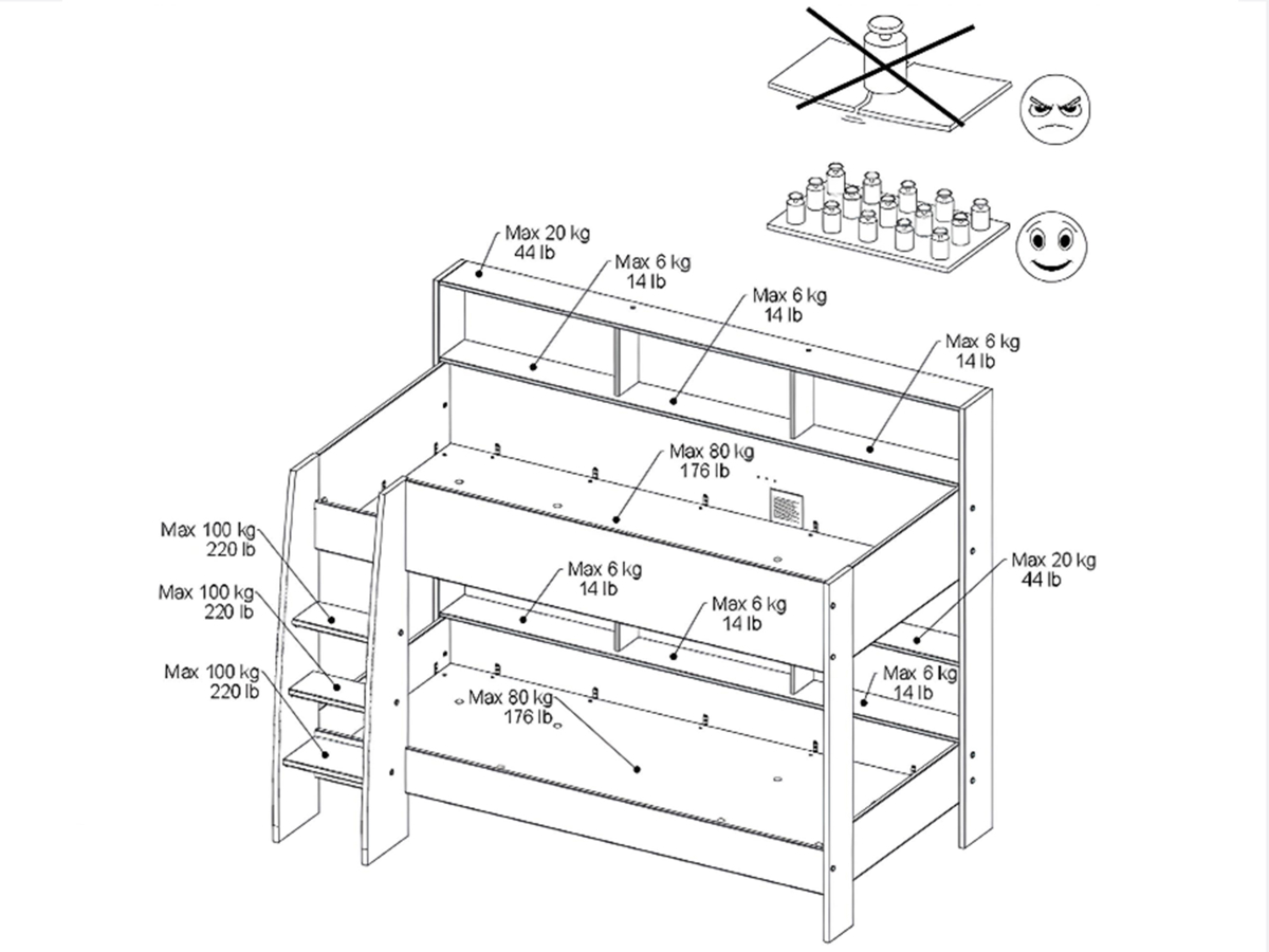 Dim Køyeseng med Skuff 90x200 - Natur/Grå