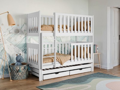 Emilika Køyeseng med Uttrekkbar Gjesteseng og Skuffer 80x180 - Hvit