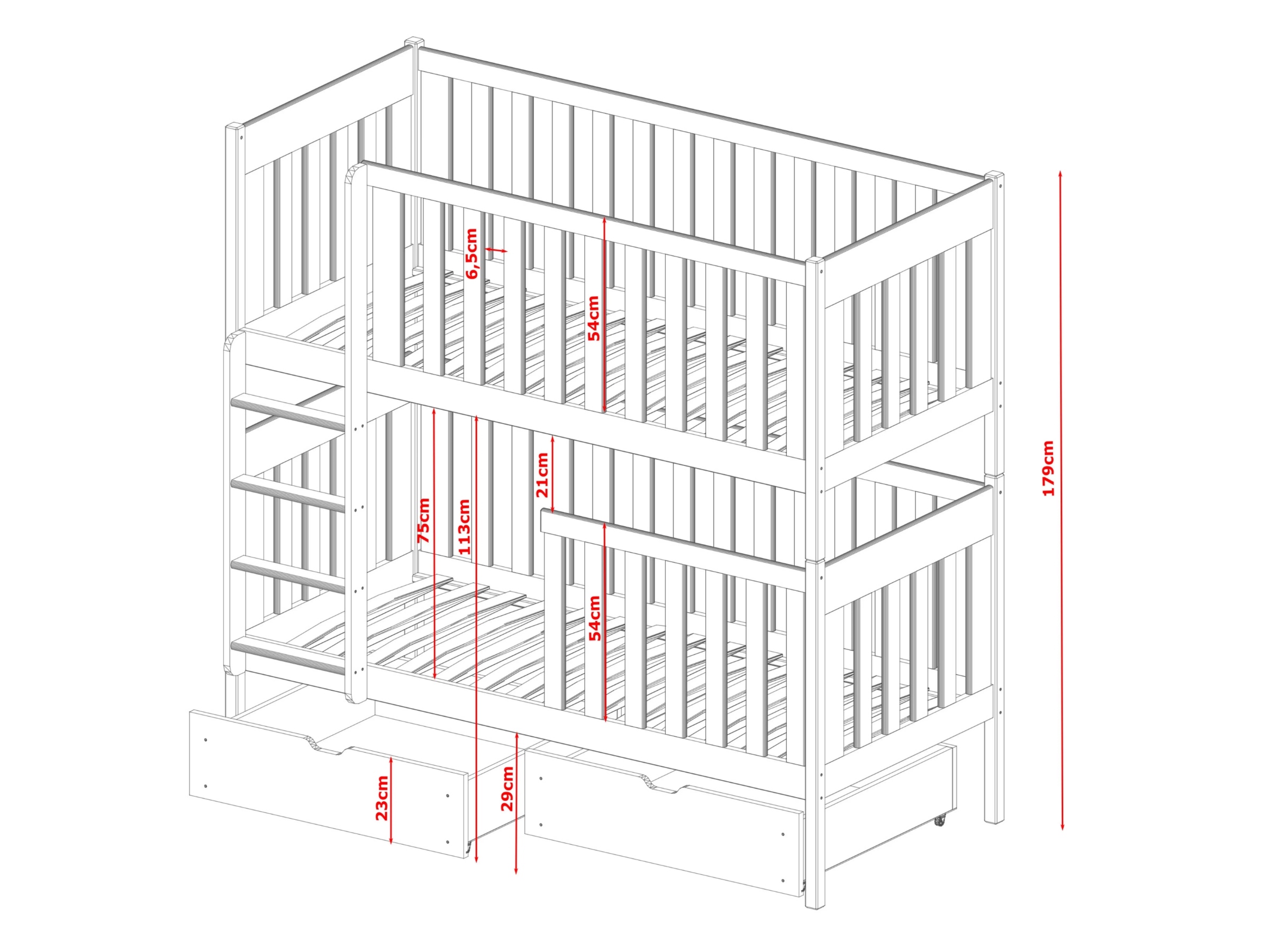 Dawid Køyeseng med Skuffer 90x200 - Hvit