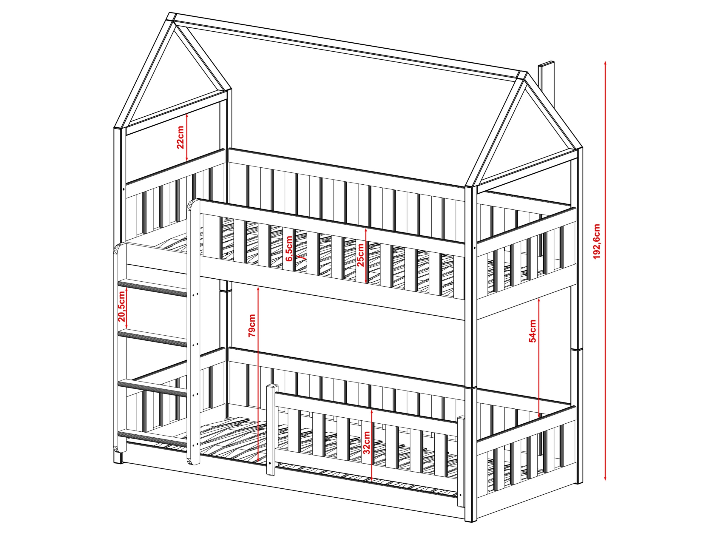 Pola Køyeseng Hus 80x180 - Hvit