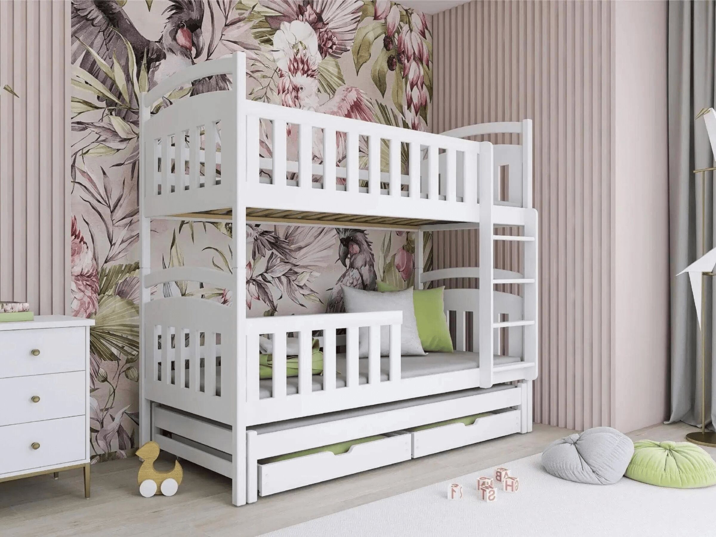 Viki Køyeseng med Uttrekkbar Gjesteseng og Skuffer 80x180 - Hvit