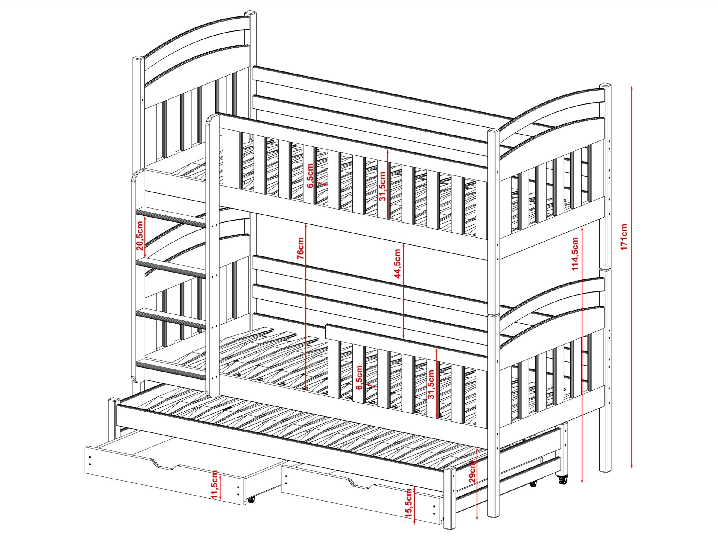 Viki Køyeseng med Uttrekkbar Gjesteseng og Skuffer 80x180 - Hvit