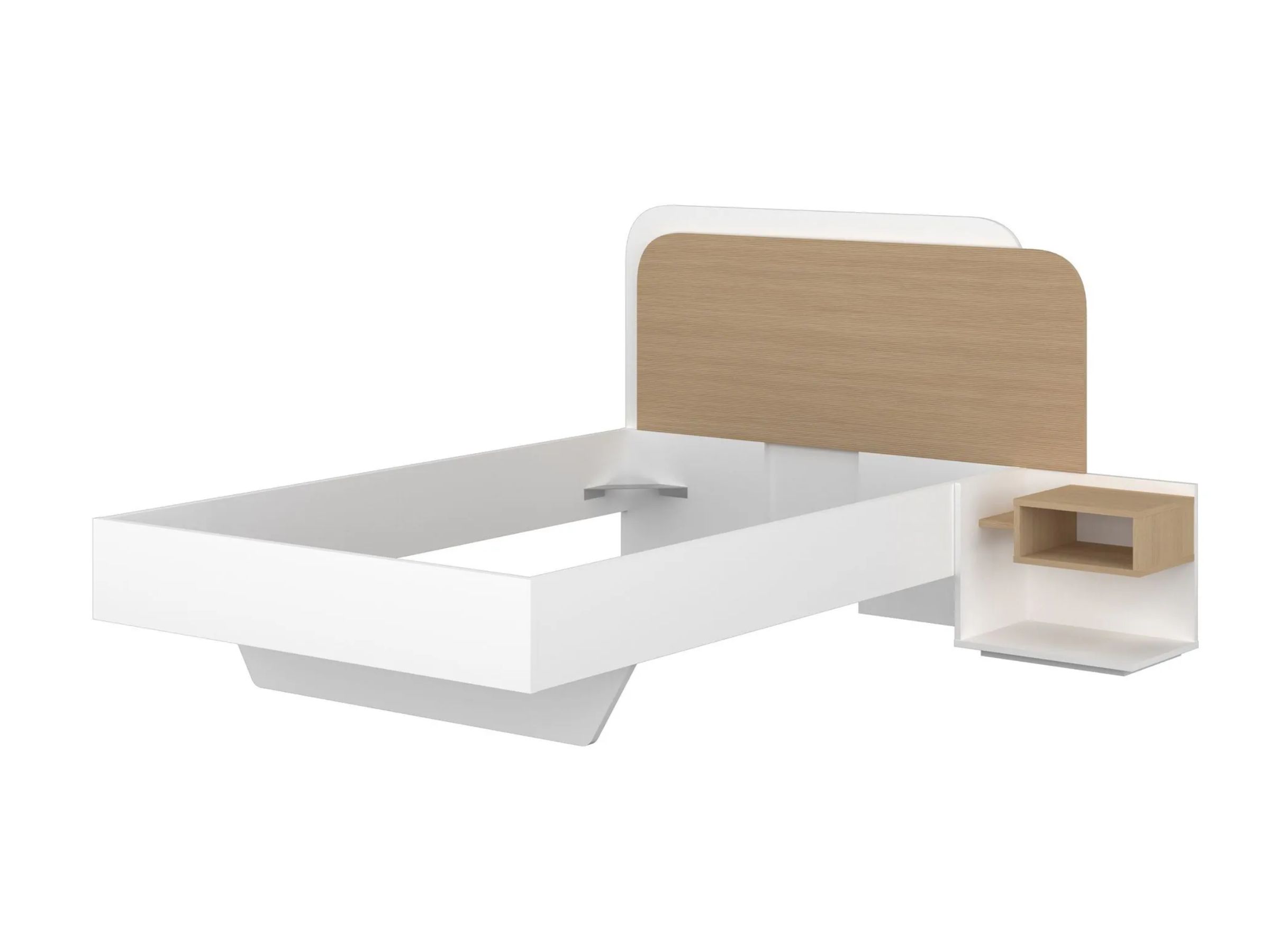 Doze Enkeltseng med Sengegavl og Nattbord 120x200 - Hvit/Natur
