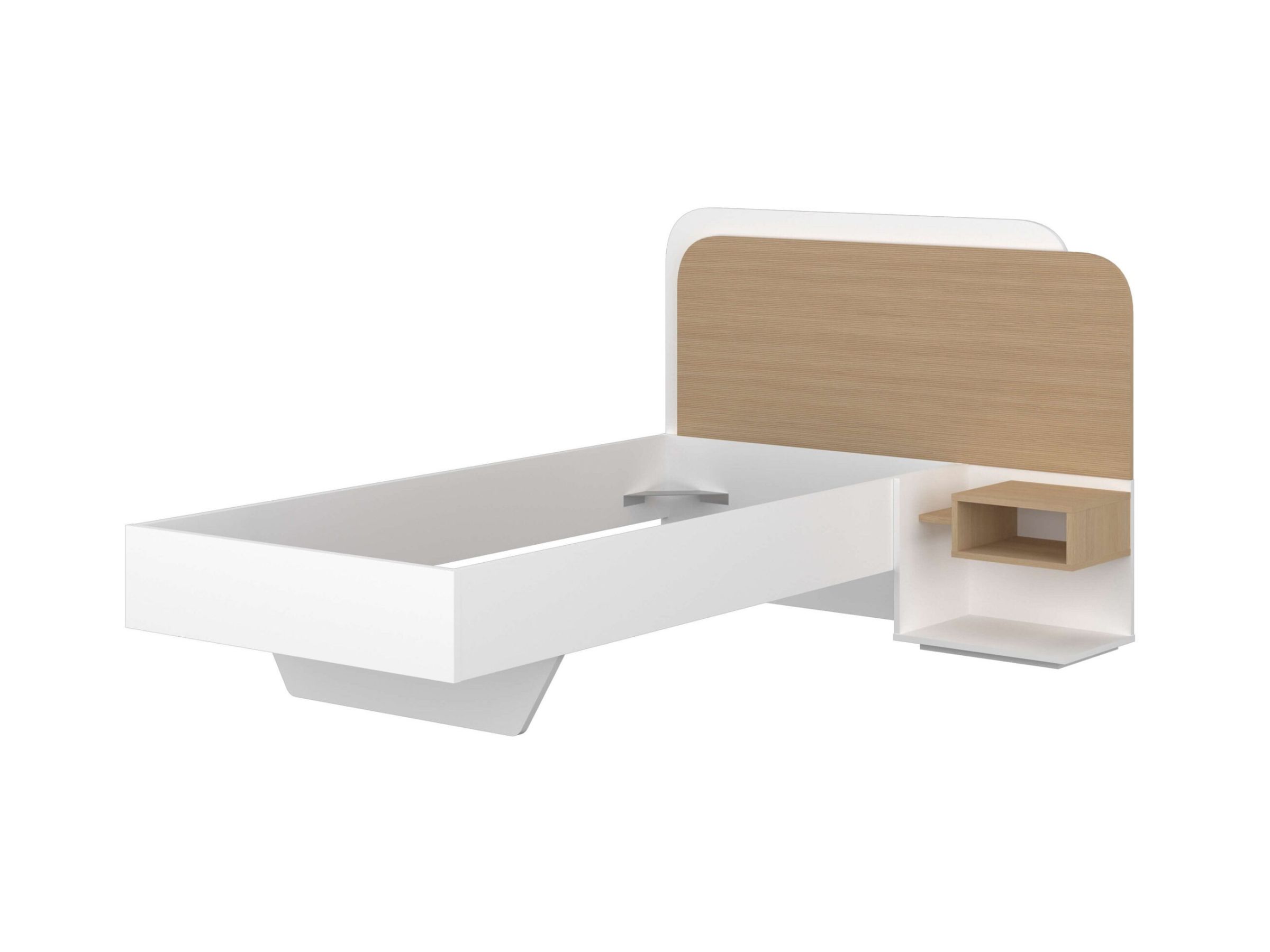 Doze Enkeltseng med Sengegavl og Nattbord 90x200 - Hvit/Natur