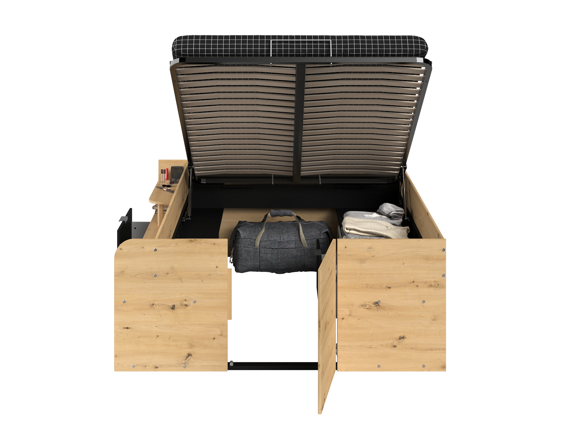 Space-UP Enkeltseng med Semi Walk-in Garderobe 140x200 - Sort/Natur