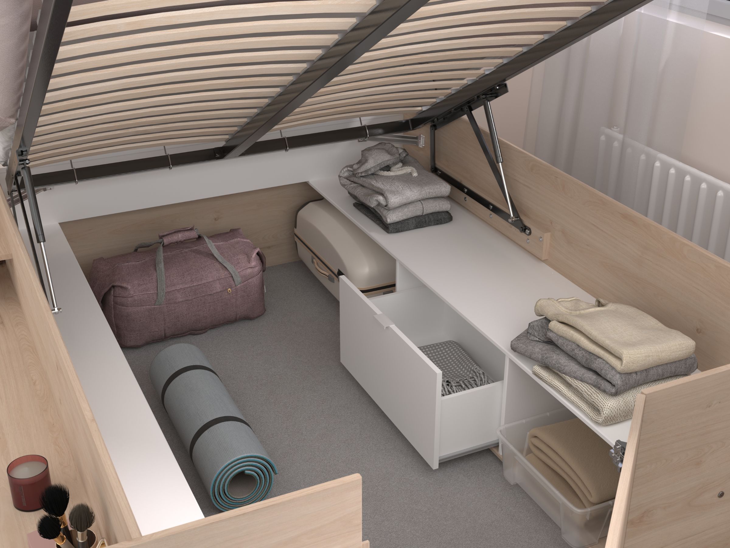 Space-UP Enkeltseng med Semi Walk-in Garderobe 140x200 - Hvit/Natur