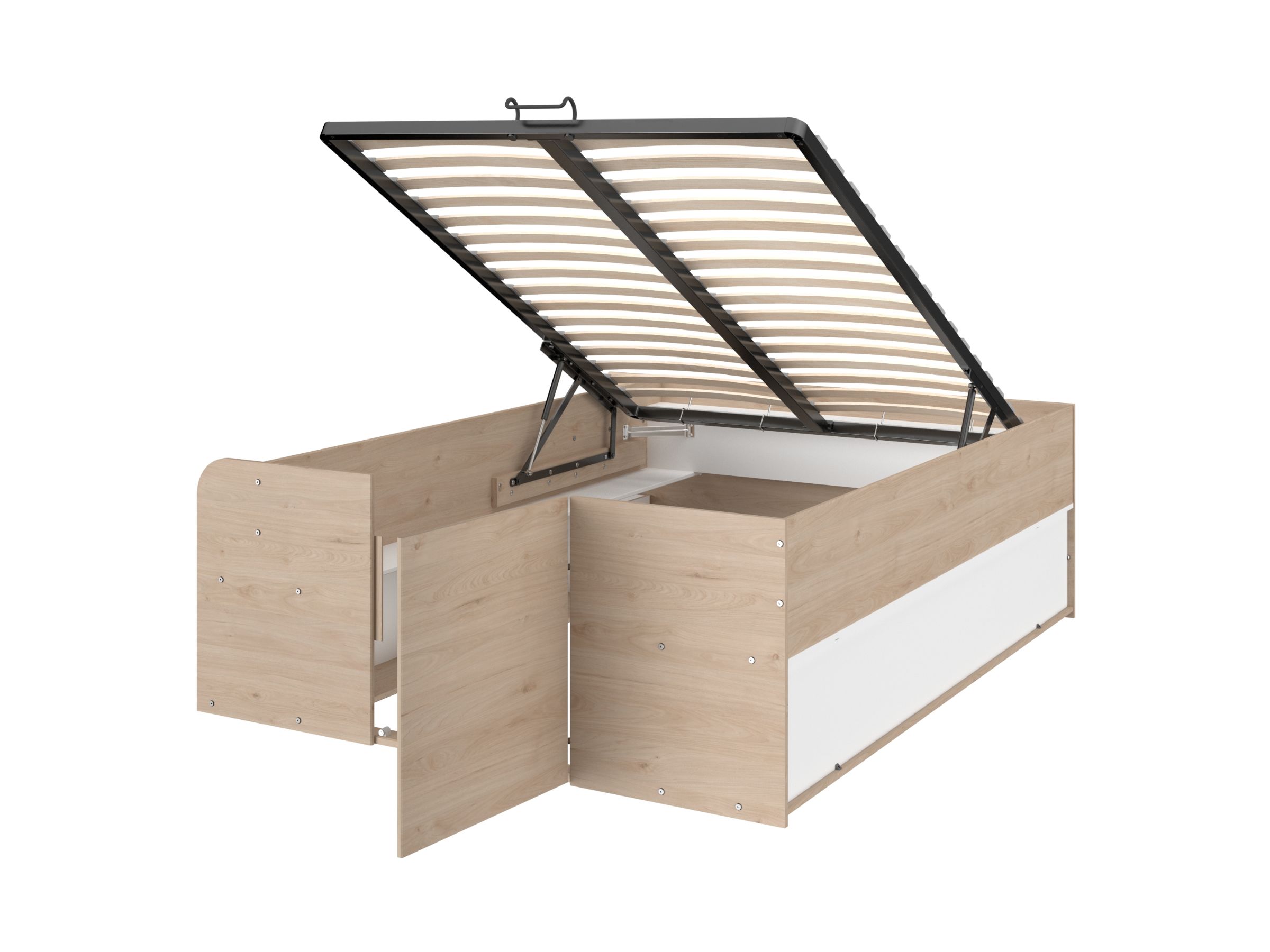 Space-UP Enkeltseng med Semi Walk-in Garderobe 140x200 - Hvit/Natur