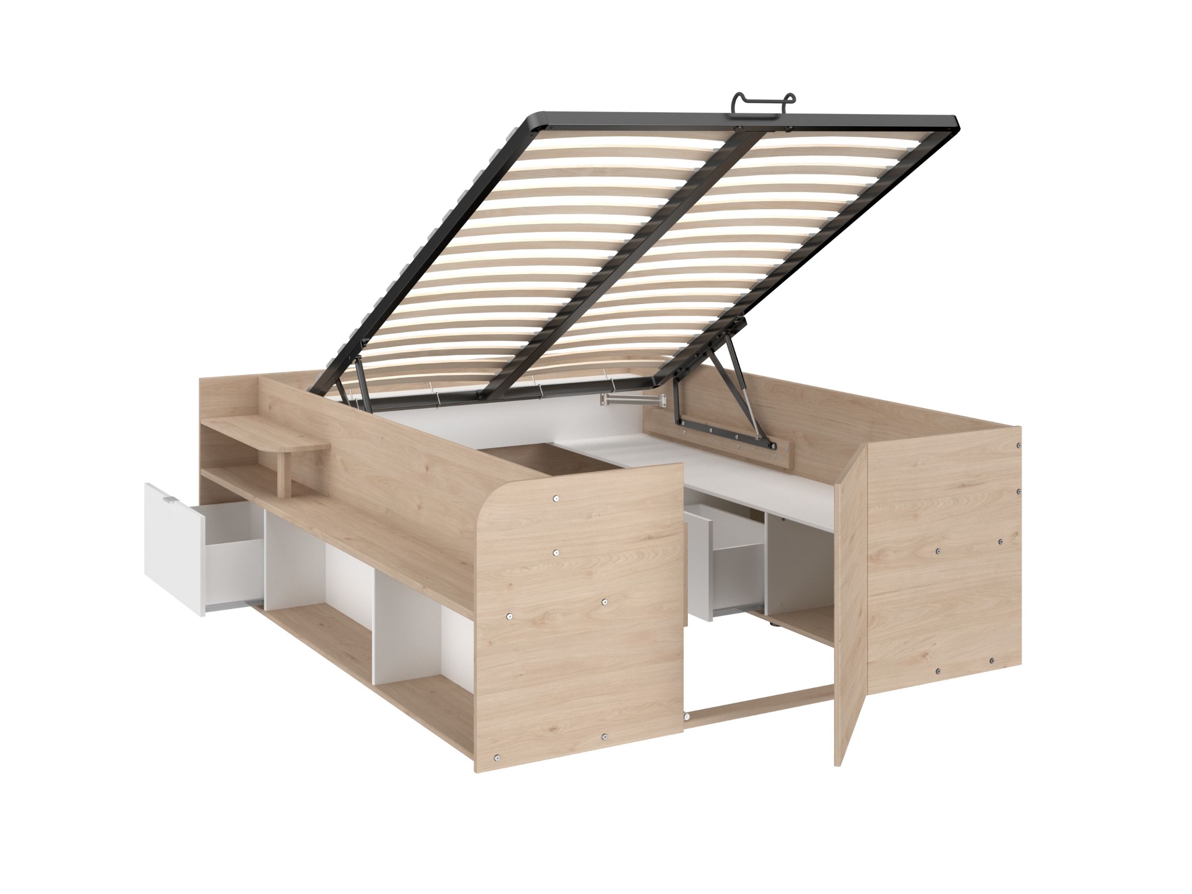 Space-UP Enkeltseng med Semi Walk-in Garderobe 140x200 - Hvit/Natur