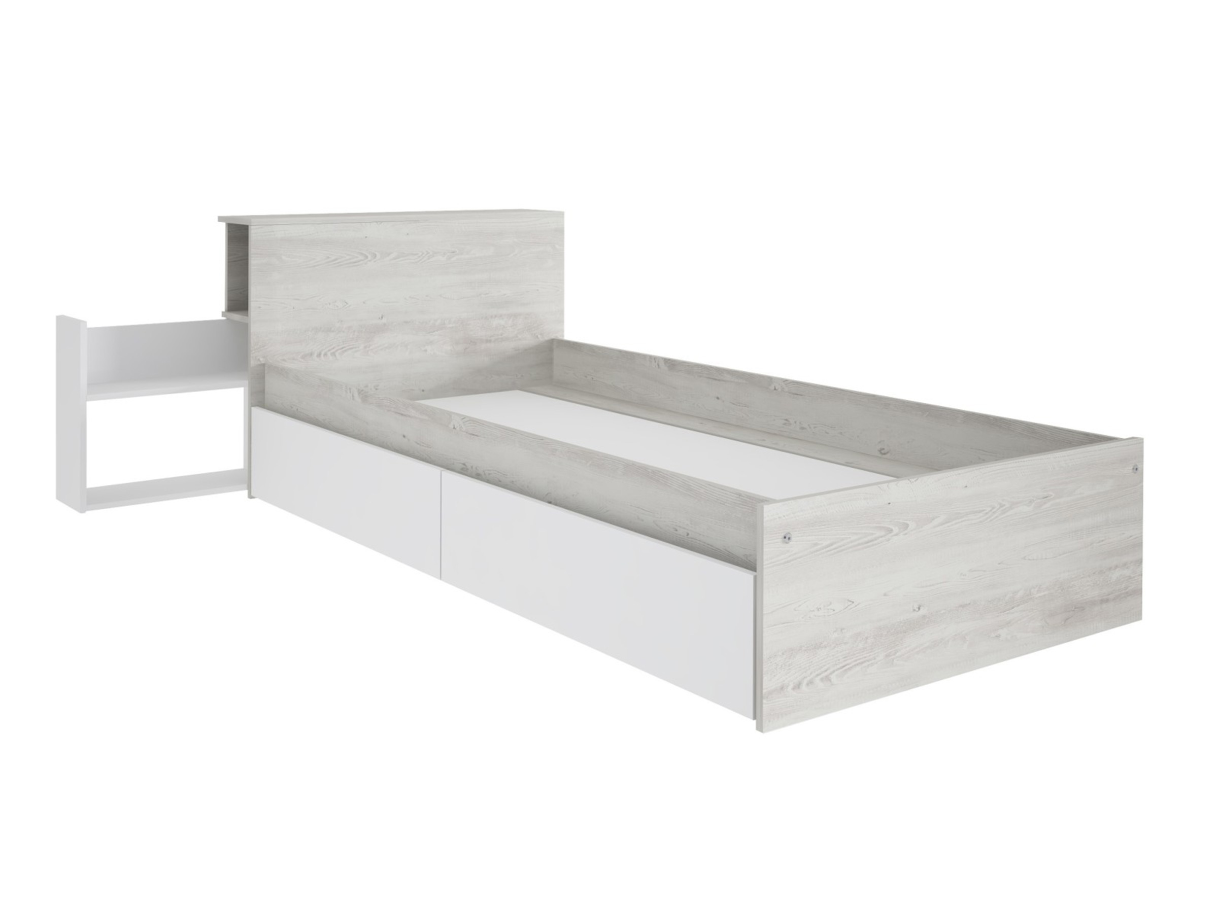 Jazz Enkeltseng med Sengegavl og Skuffer 90x200 - Hvit/Natur