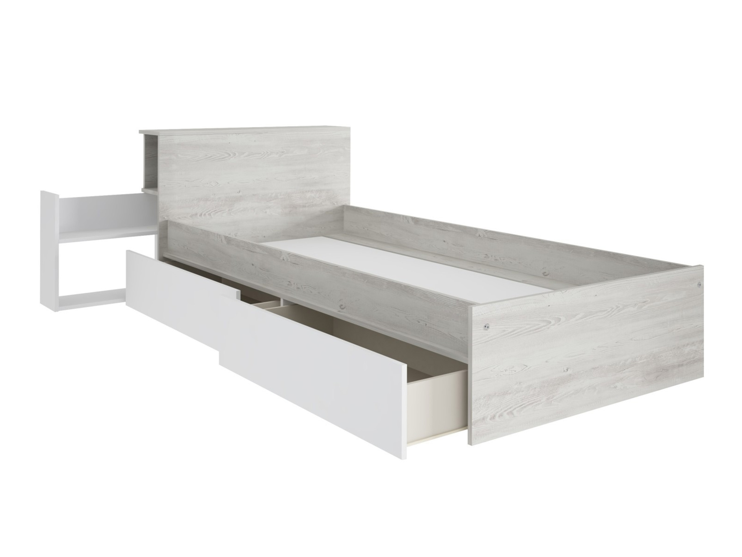 Jazz Enkeltseng med Sengegavl og Skuffer 90x200 - Hvit/Natur