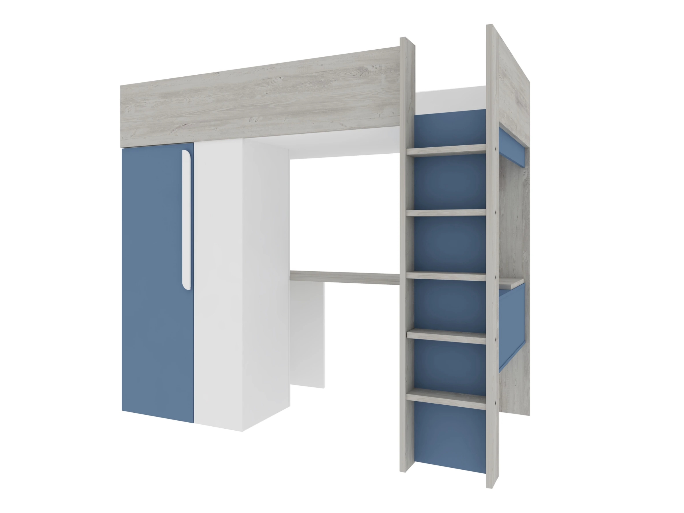 Studio Loftseng med Skrivebord og Garderobe 90x200 - Blå/Natur